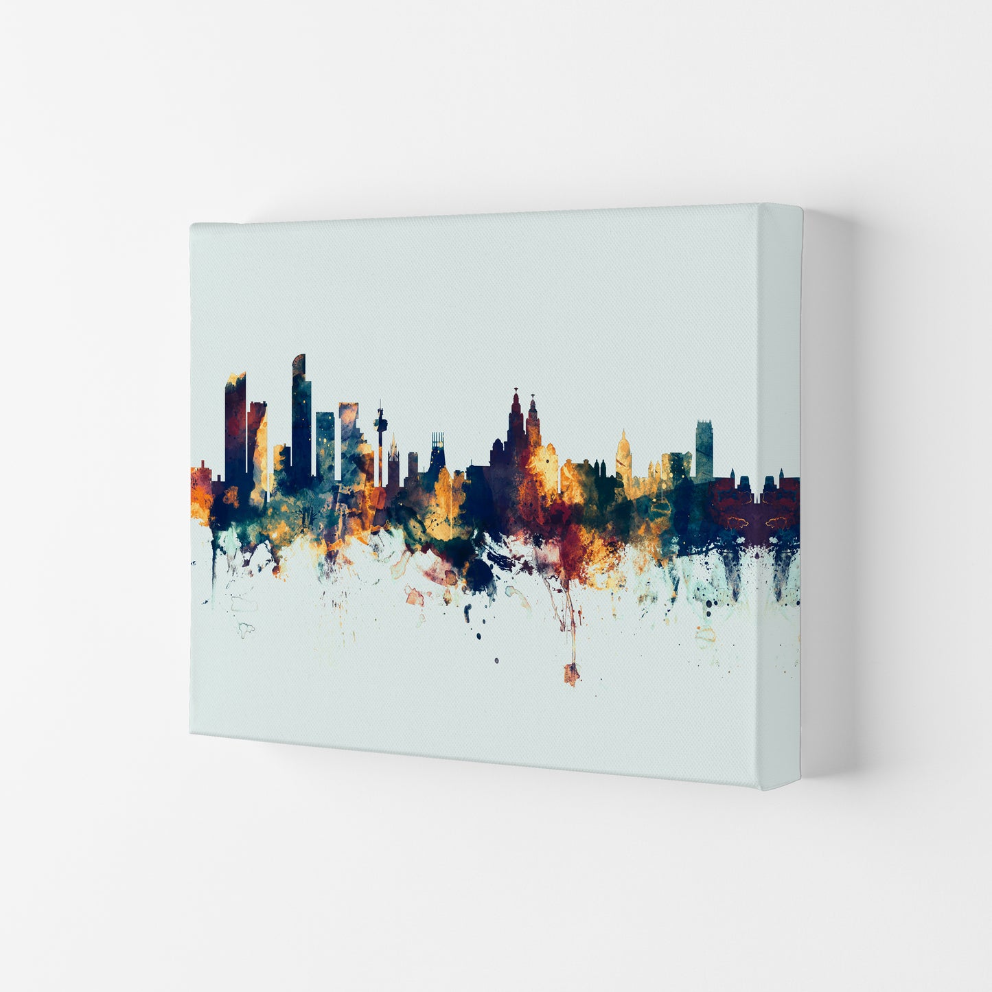 Liverpool England Skyline Blue Orange Art Print by Michael Tompsett Canvas