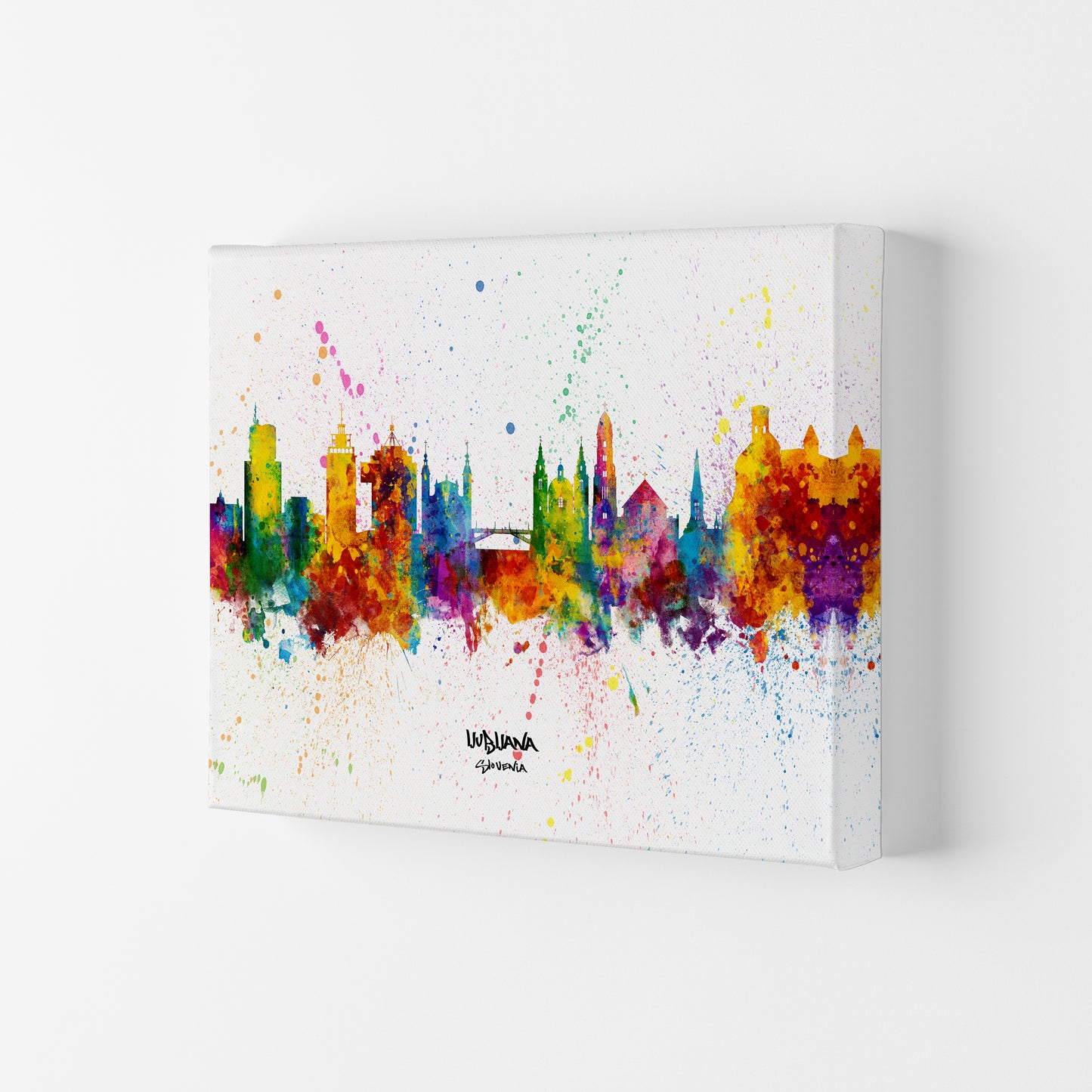 Ljubljana Slovenia Skyline Splash Art Print by Michael Tompsett Canvas