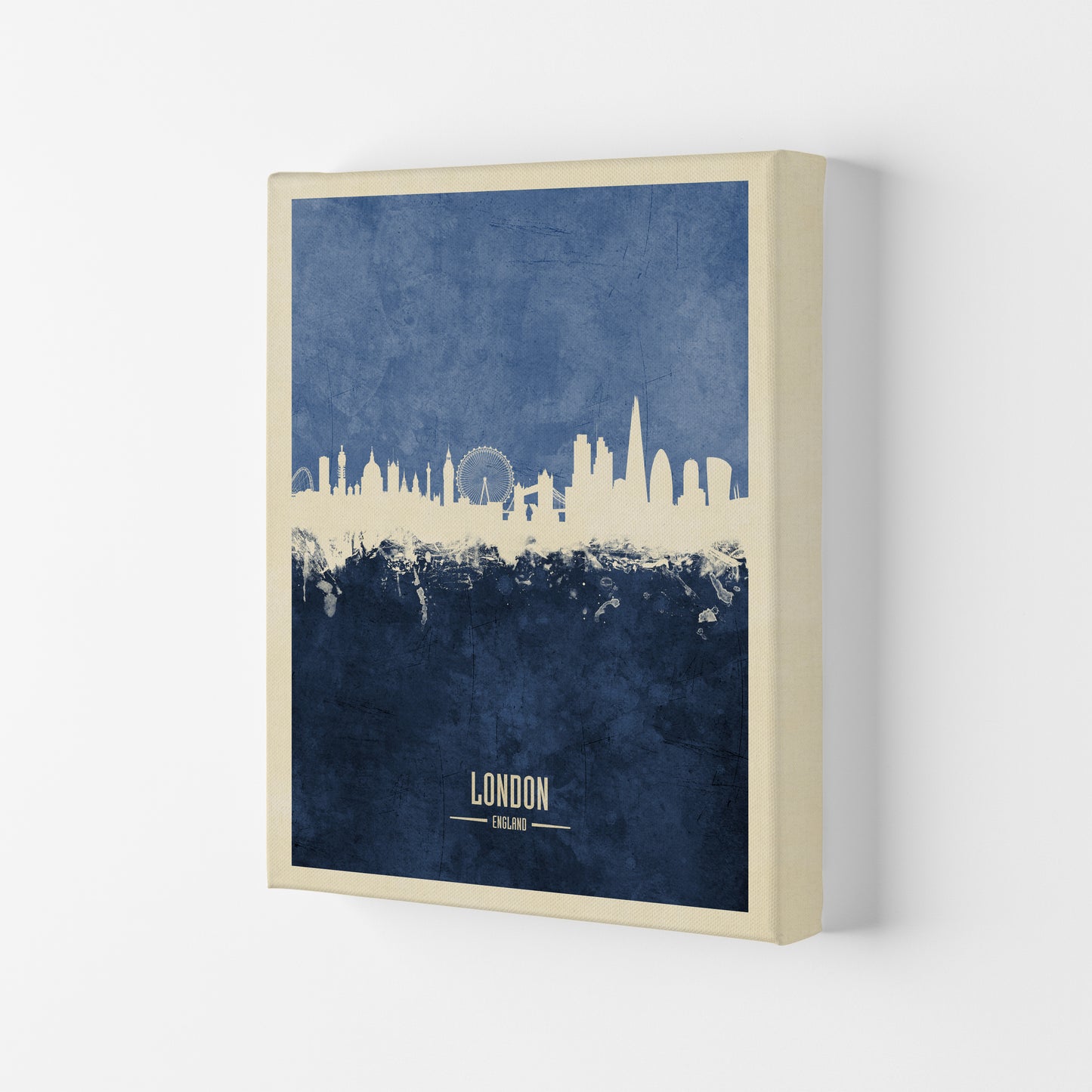 London England Skyline Portrait Navy Art Print by Michael Tompsett Canvas
