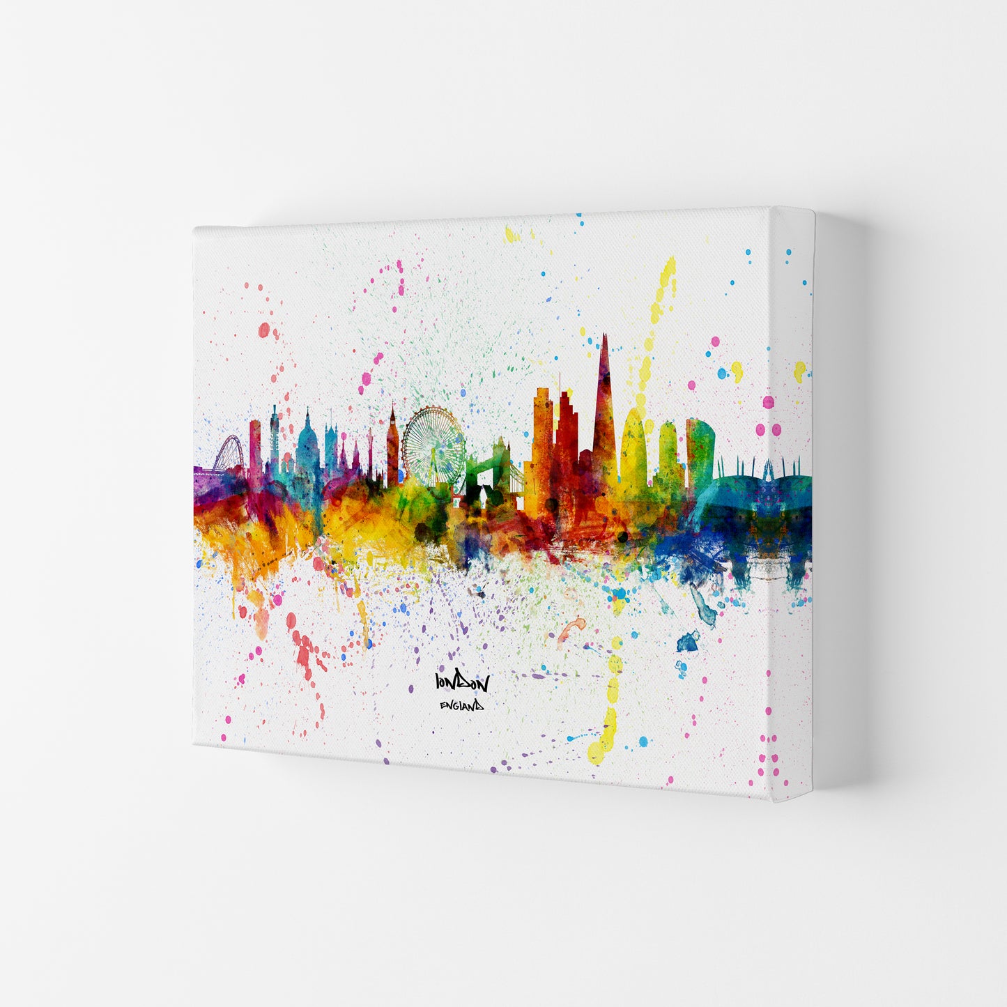 London England Skyline Splash Art Print by Michael Tompsett Canvas