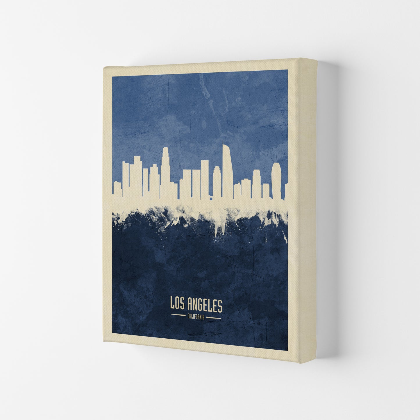 Los Angeles California Skyline Portrait Navy Art Print by Michael Tompsett Canvas