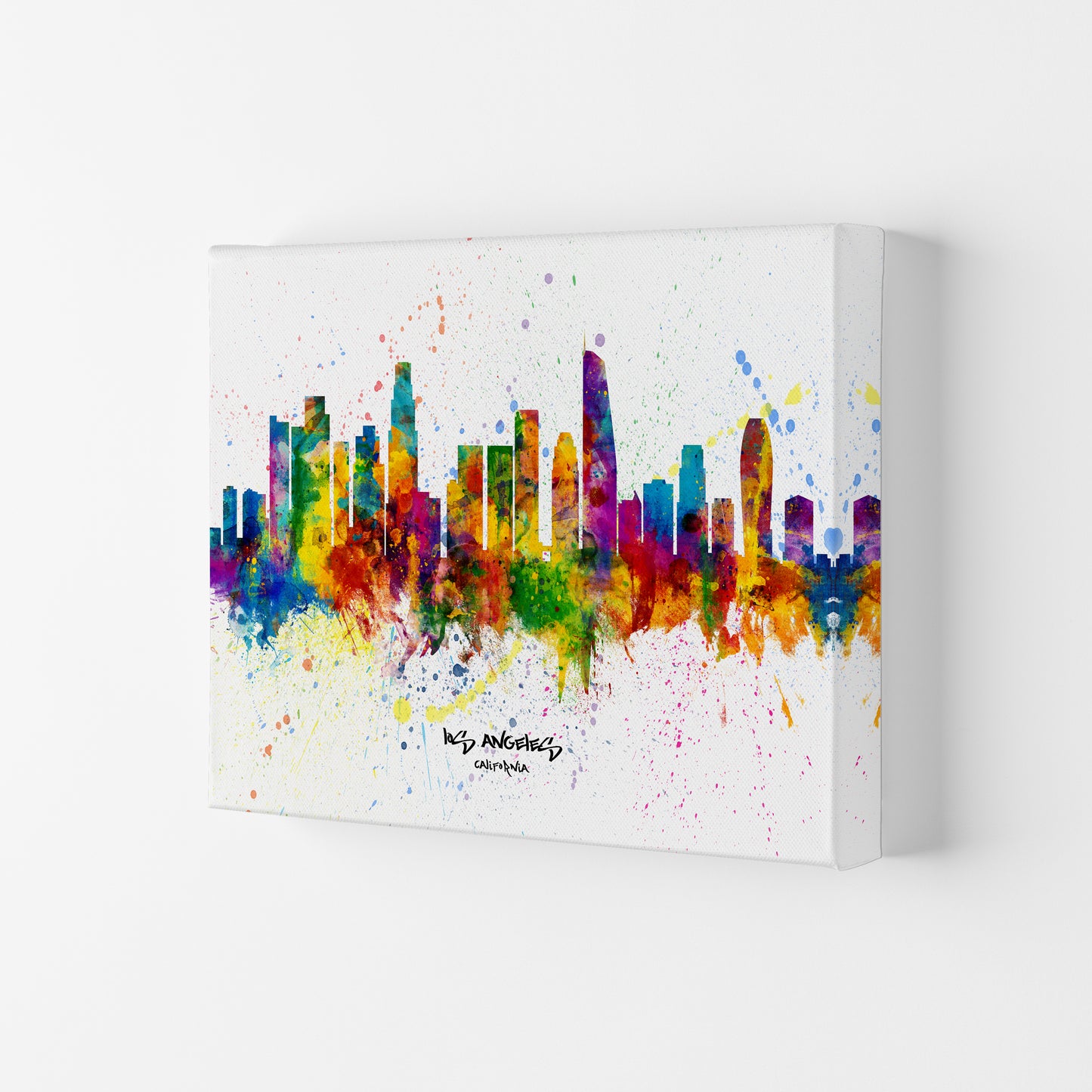 Los Angeles California Skyline Splash Art Print by Michael Tompsett Canvas
