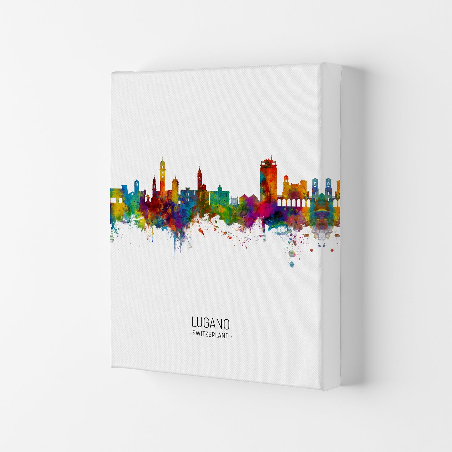 Lugano Switzerland Skyline Portrait Art Print by Michael Tompsett Canvas