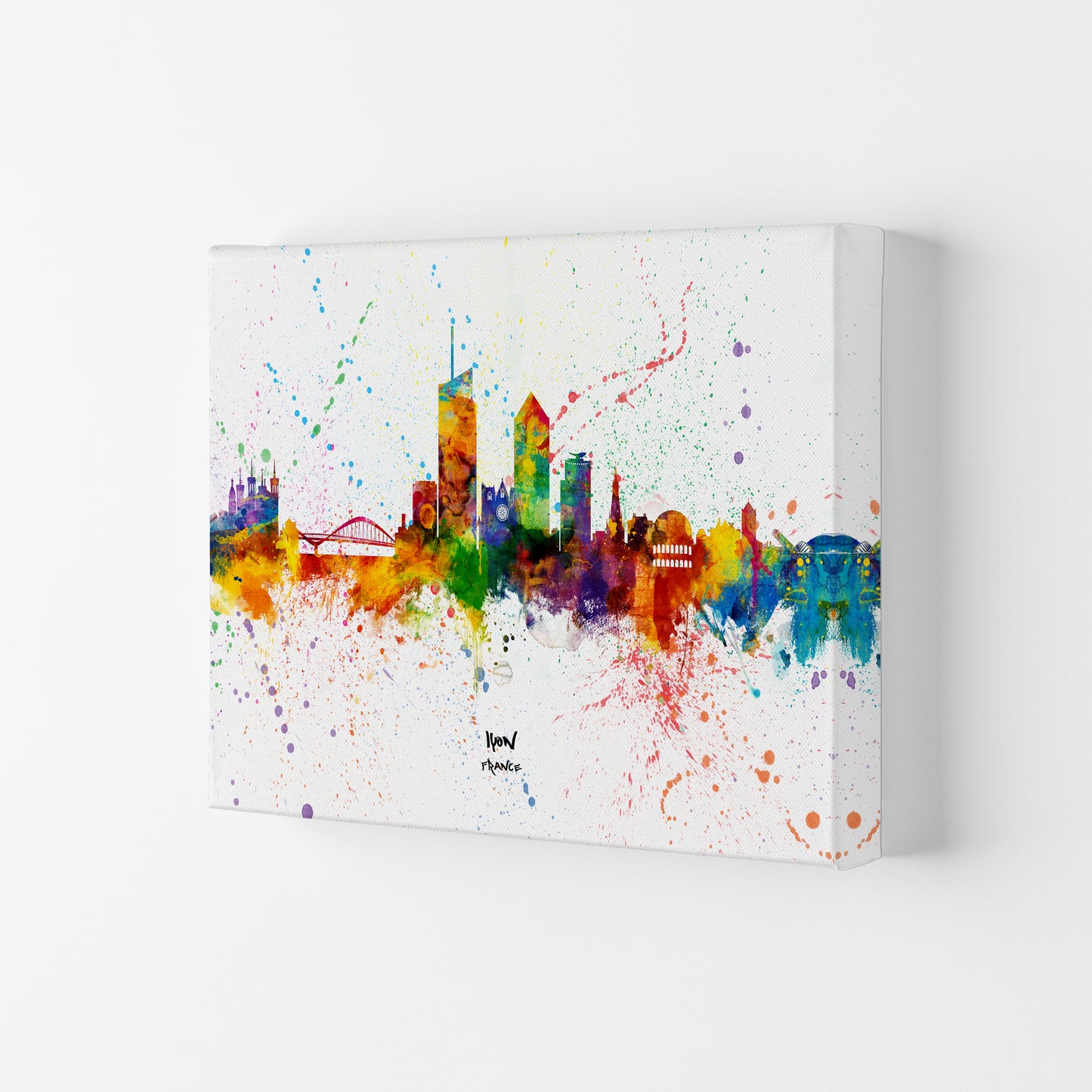 Lyon France Skyline Splash Art Print by Michael Tompsett Canvas