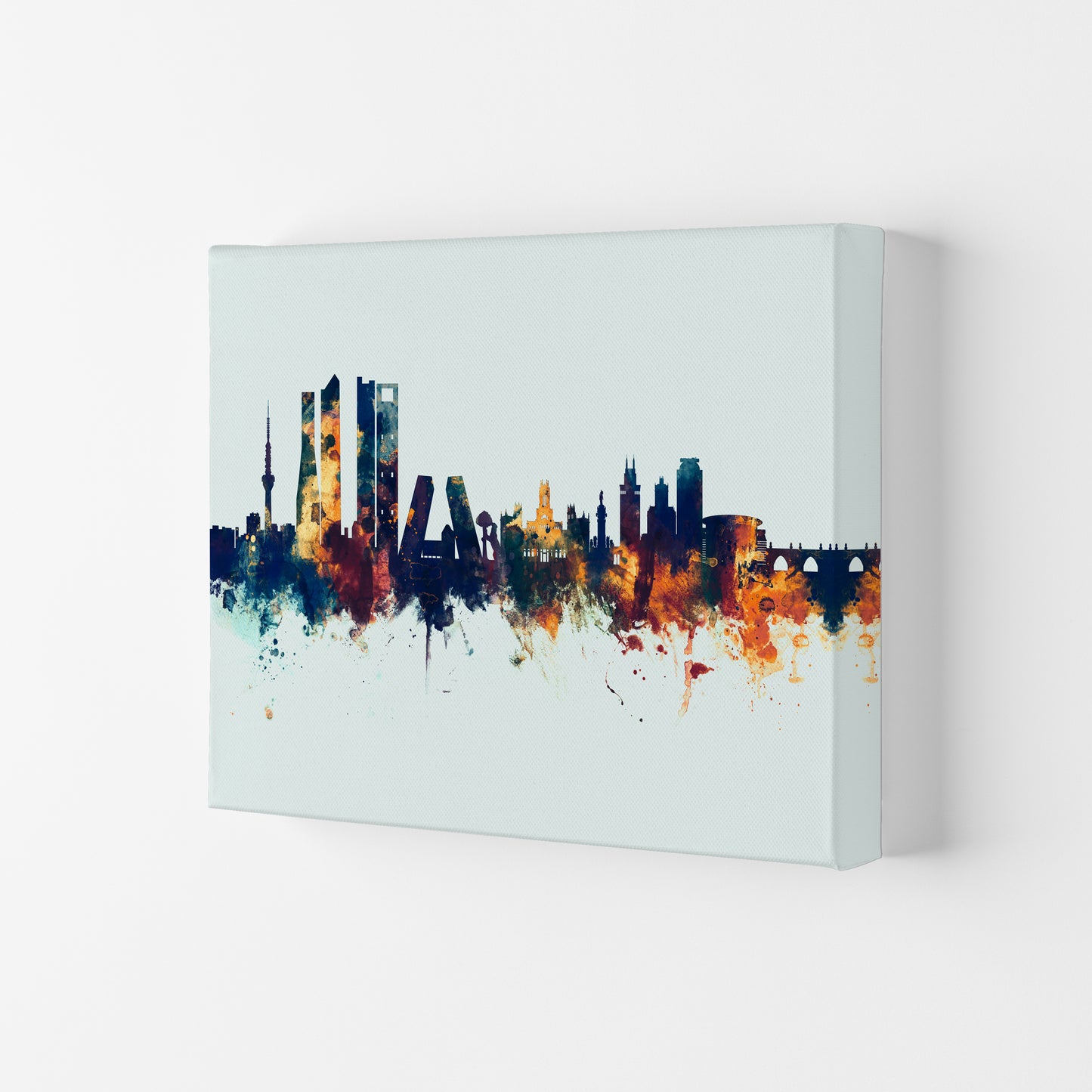 Madrid Spain Skyline Blue Orange Art Print by Michael Tompsett Canvas