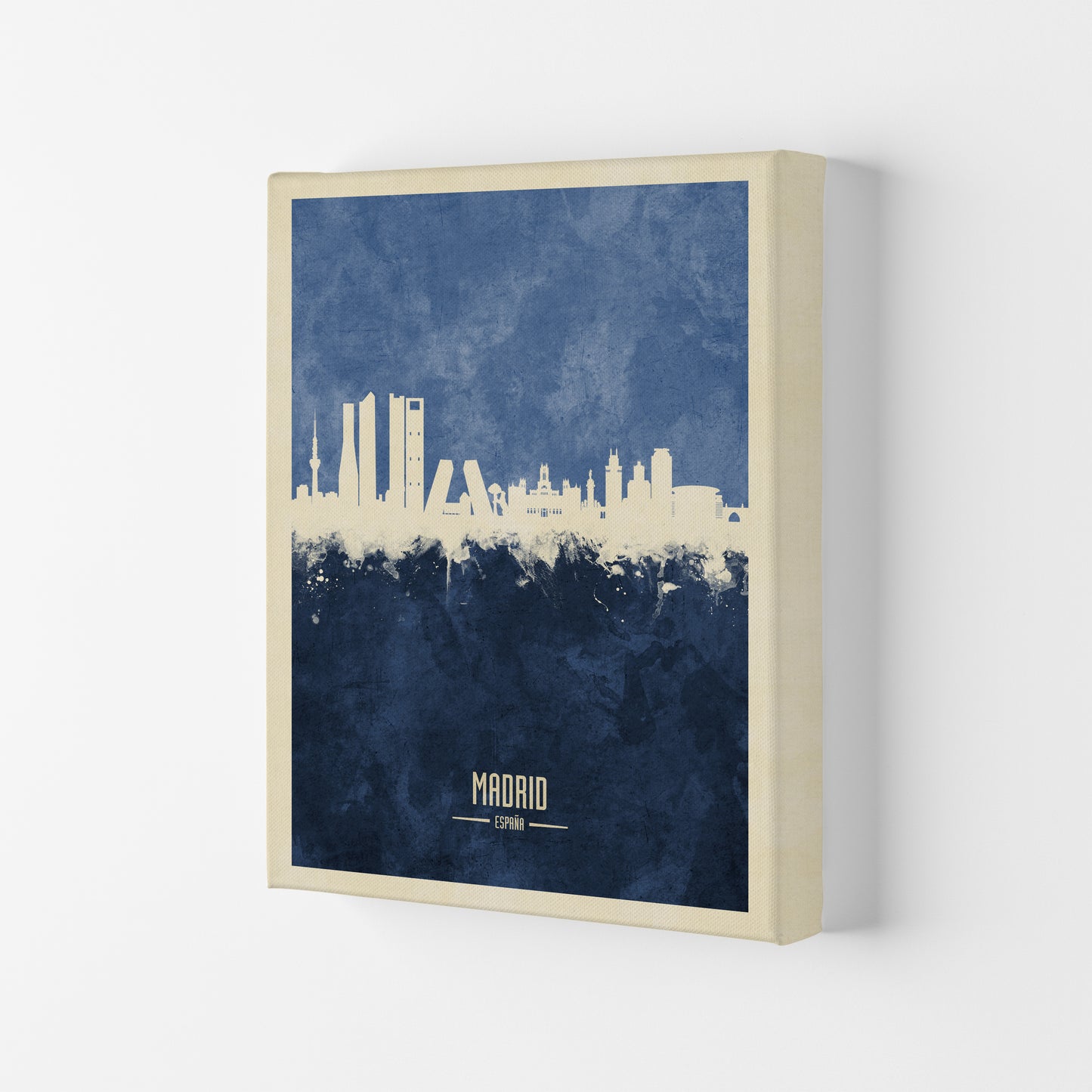 Madrid Spain Skyline Portrait Navy Art Print by Michael Tompsett Canvas