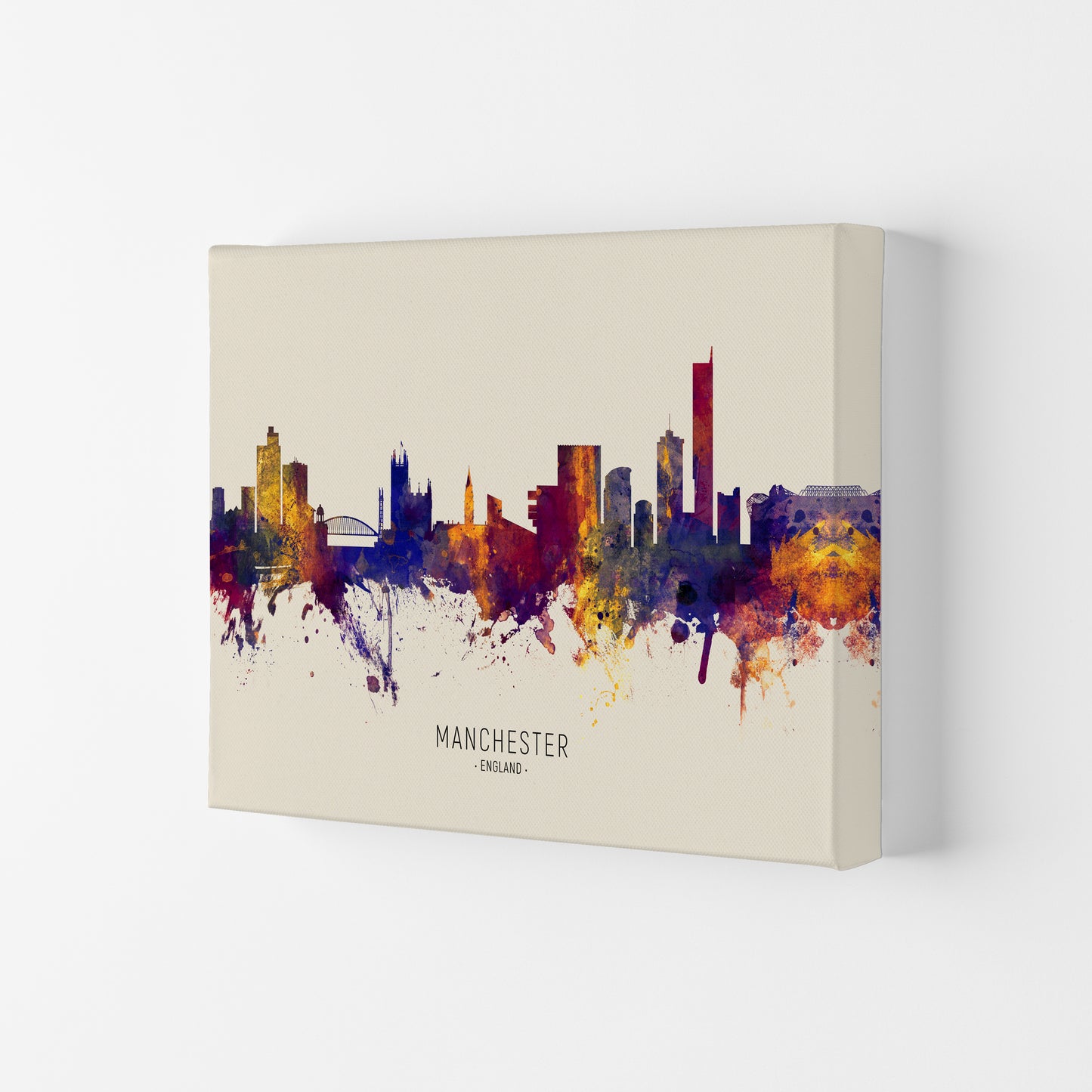 Manchester England Skyline Autumn City Name Art Print by Michael Tompsett Canvas