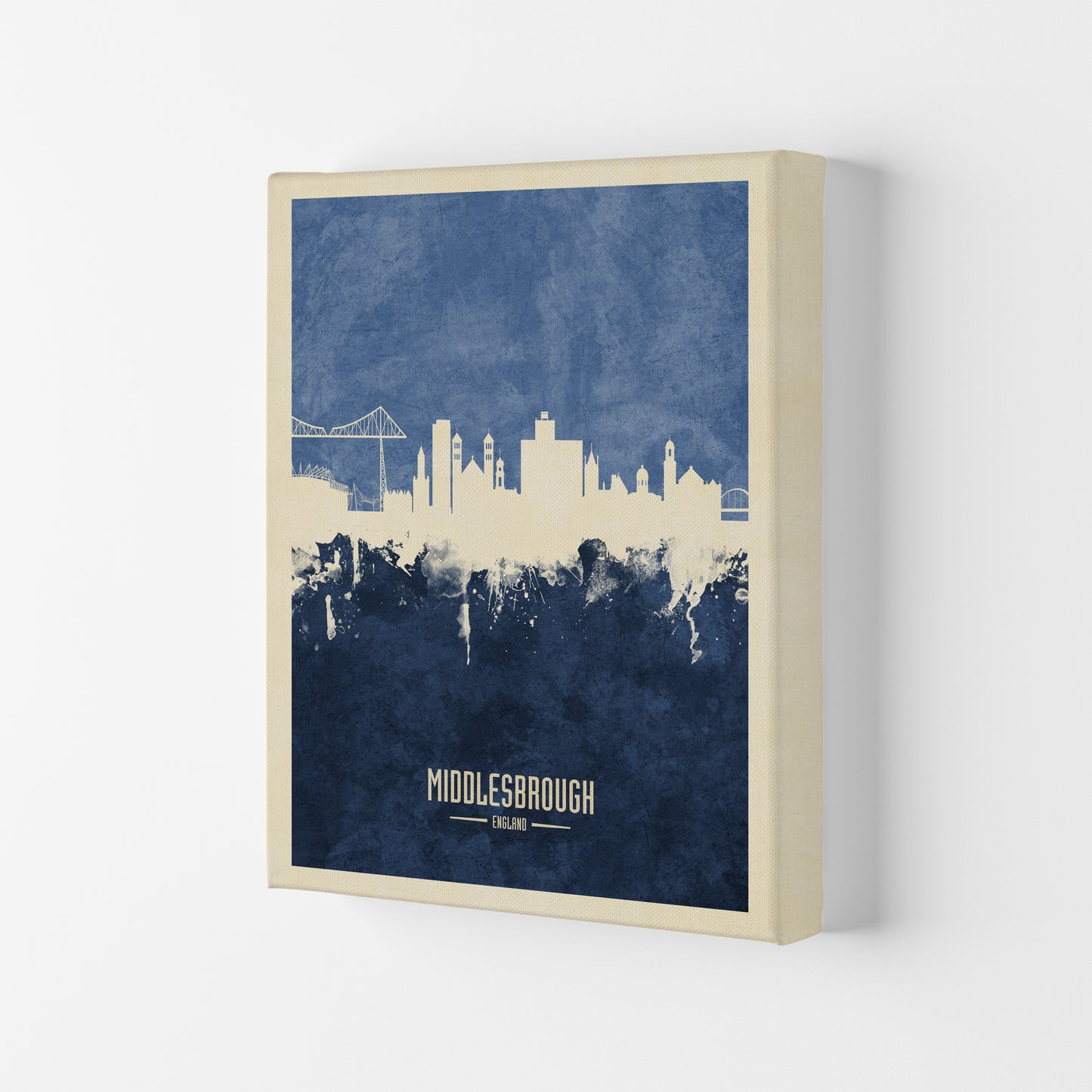 Middlesbrough England Skyline Portrait Navy Art Print by Michael Tompsett Canvas
