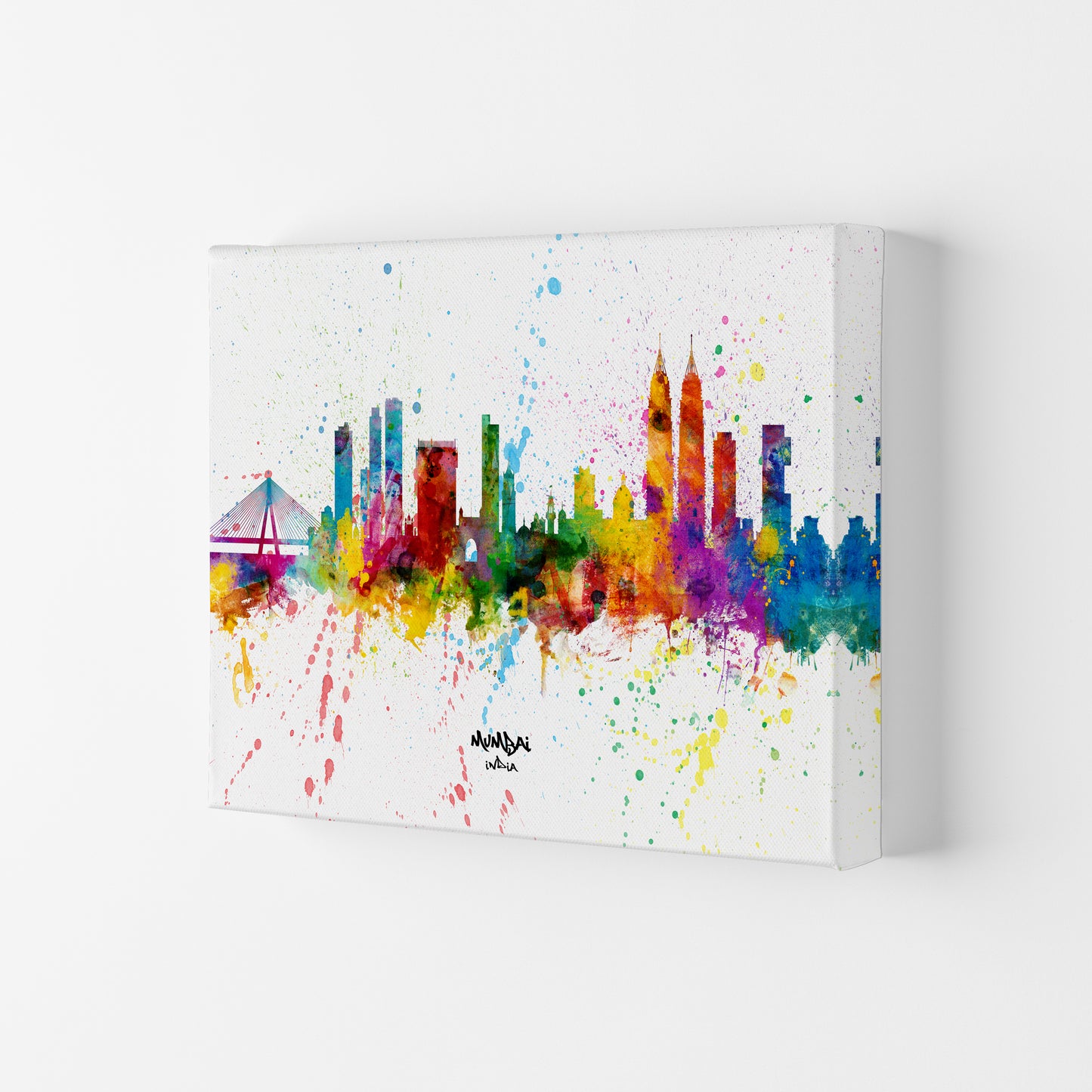 Mumbai India Skyline Splash Art Print by Michael Tompsett Canvas