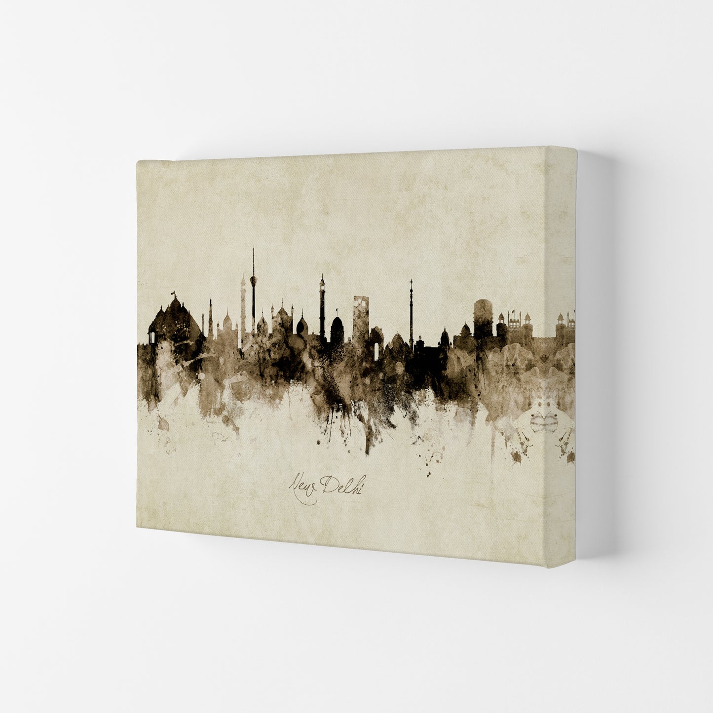 New Delhi India Skyline Vintage Art Print by Michael Tompsett Canvas