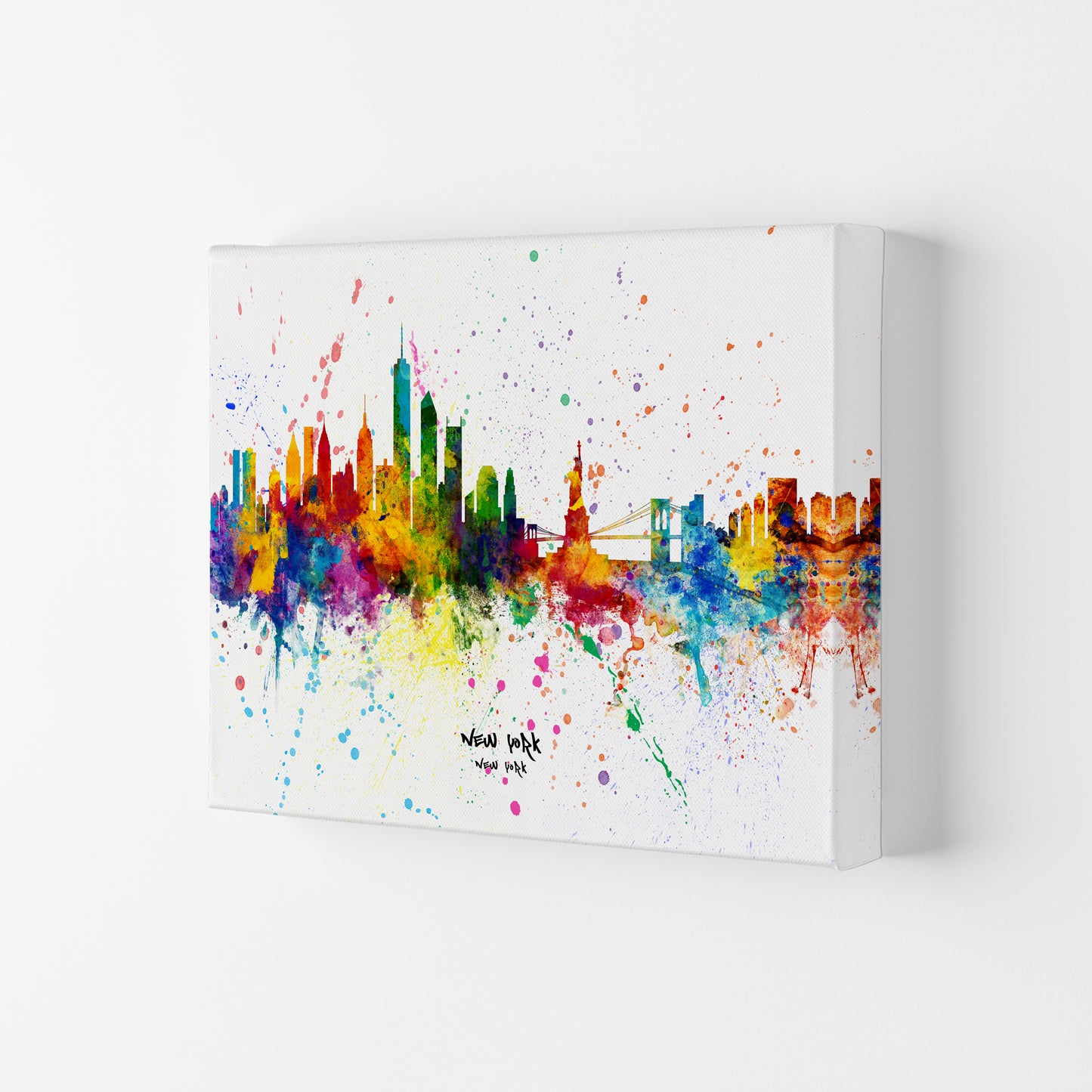 New York New York Skyline Splash Art Print by Michael Tompsett Canvas