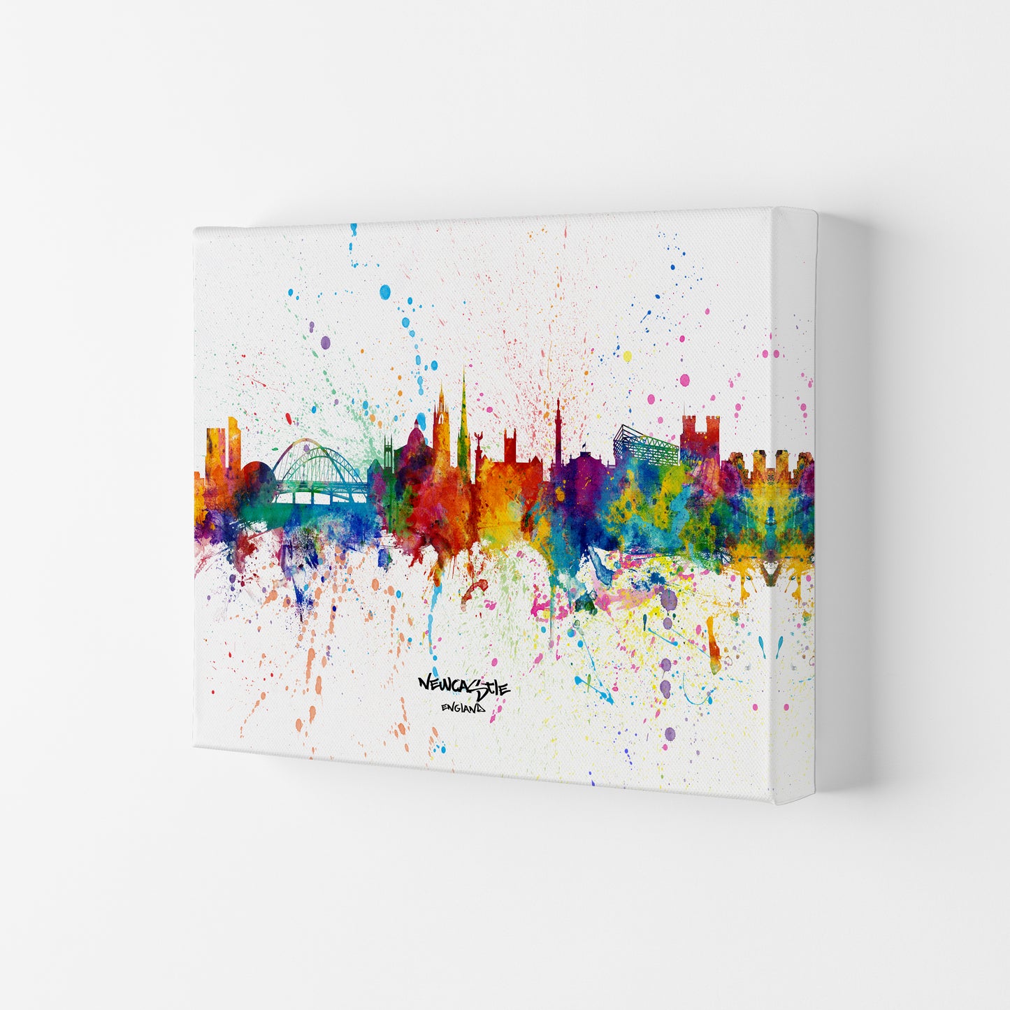 Newcastle England Skyline Splash Art Print by Michael Tompsett Canvas
