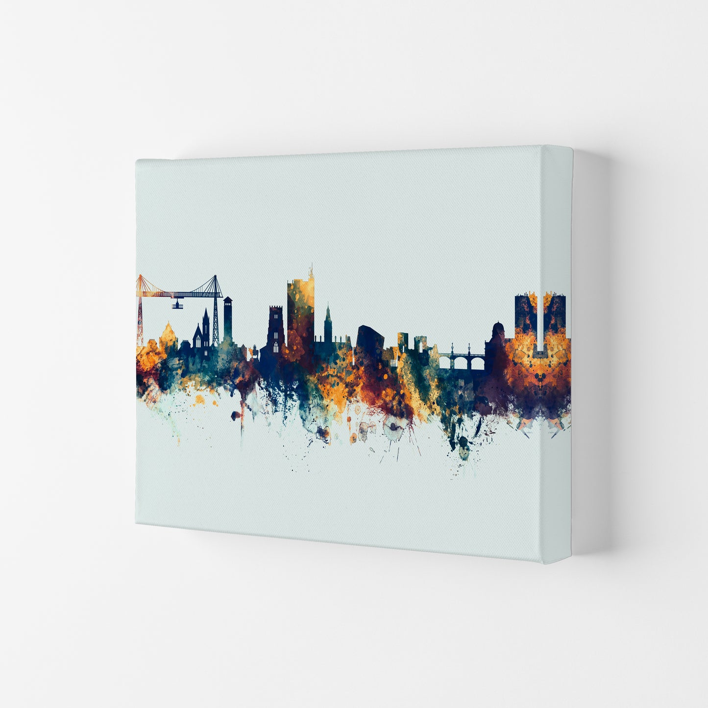 Newport Wales Skyline Blue Orange Art Print by Michael Tompsett Canvas