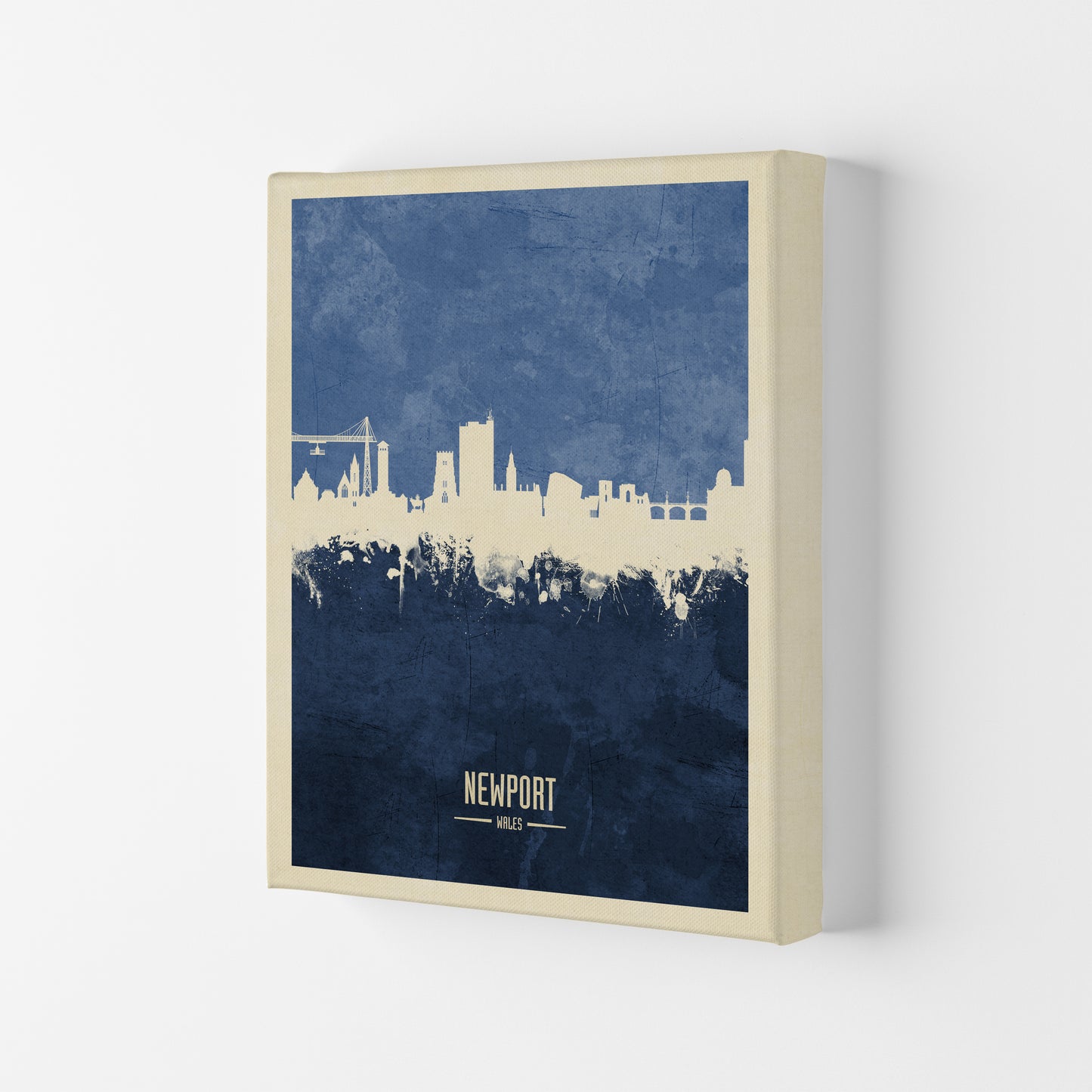 Newport Wales Skyline Portrait Navy Art Print by Michael Tompsett Canvas