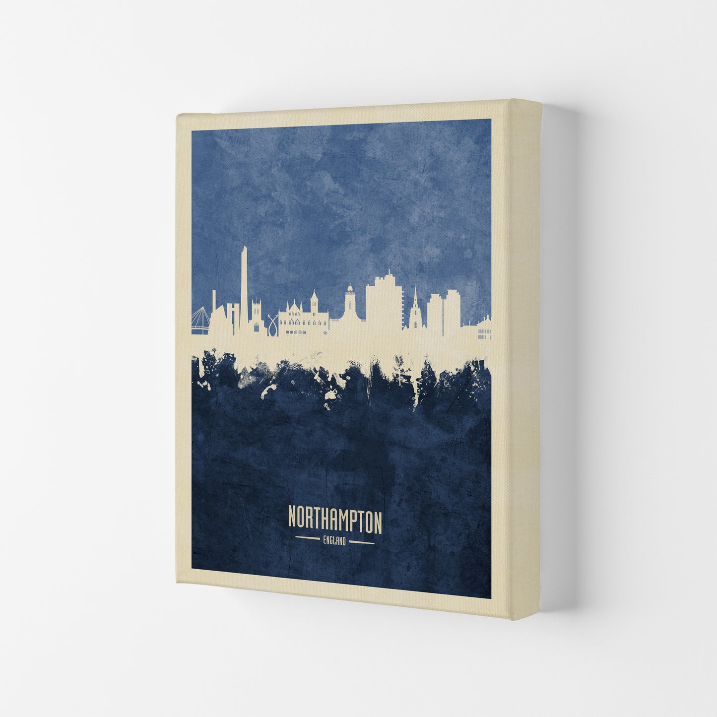 Northampton England Skyline Portrait Navy Art Print by Michael Tompsett Canvas