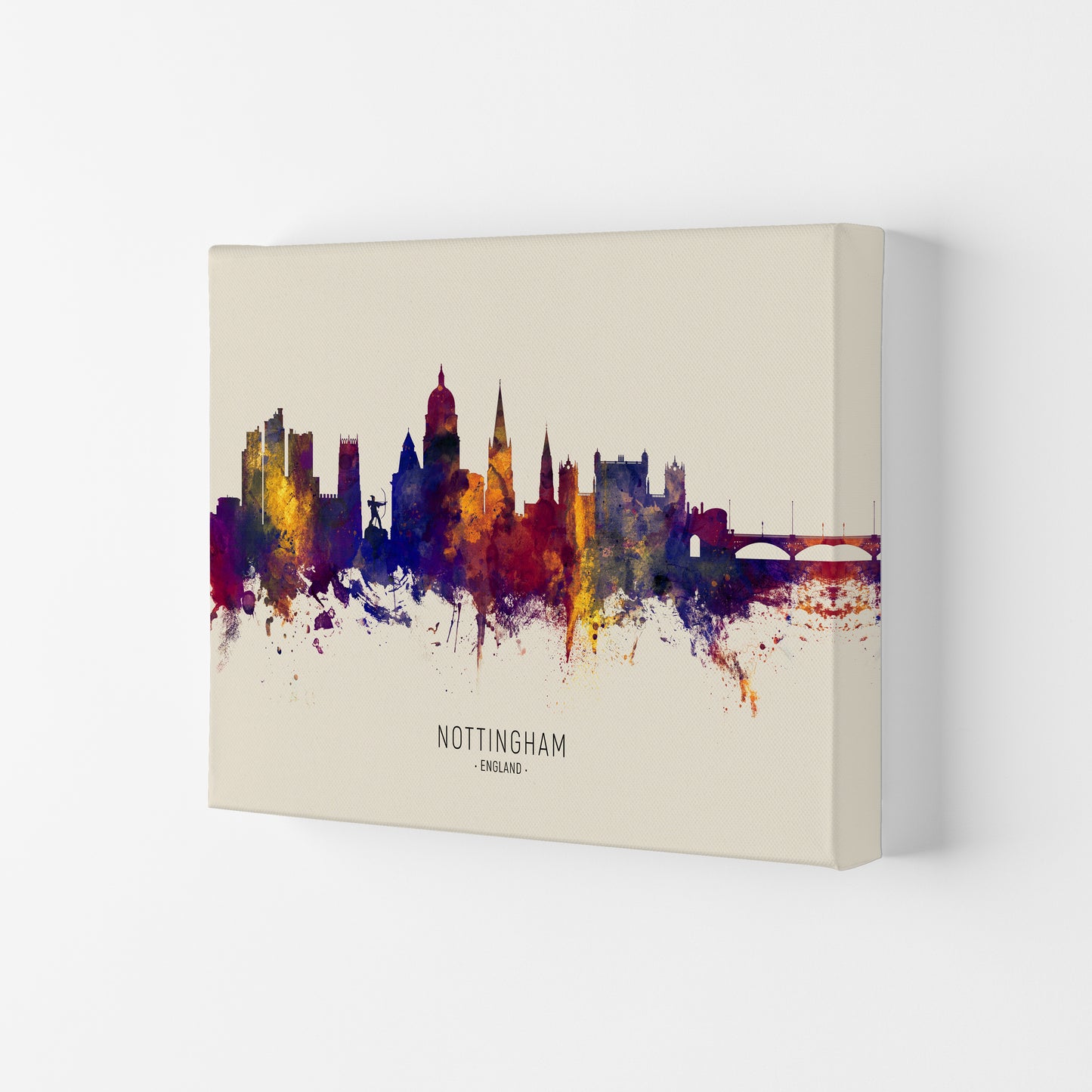 Nottingham England Skyline Autumn City Name Art Print by Michael Tompsett Canvas