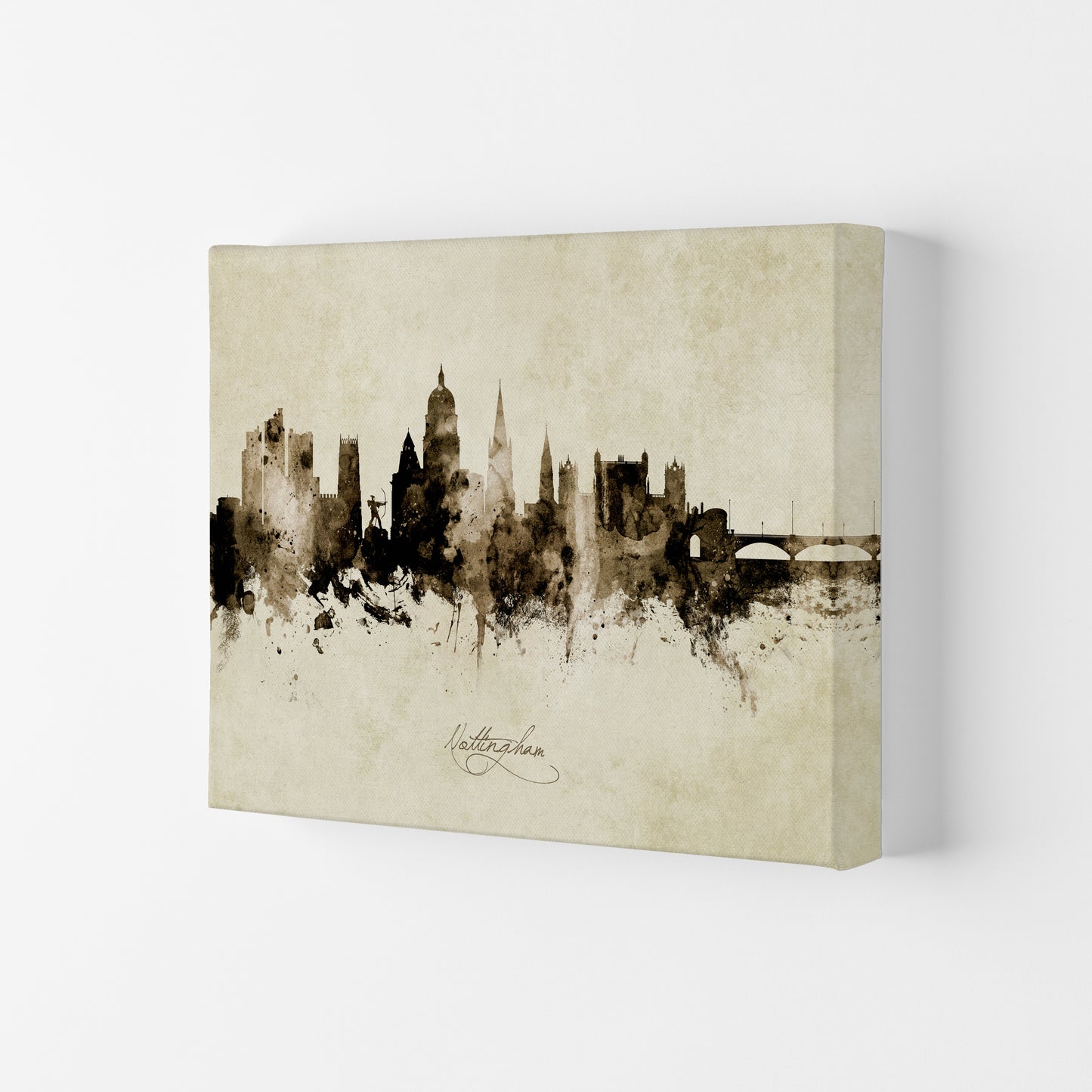 Nottingham England Skyline Vintage Art Print by Michael Tompsett Canvas