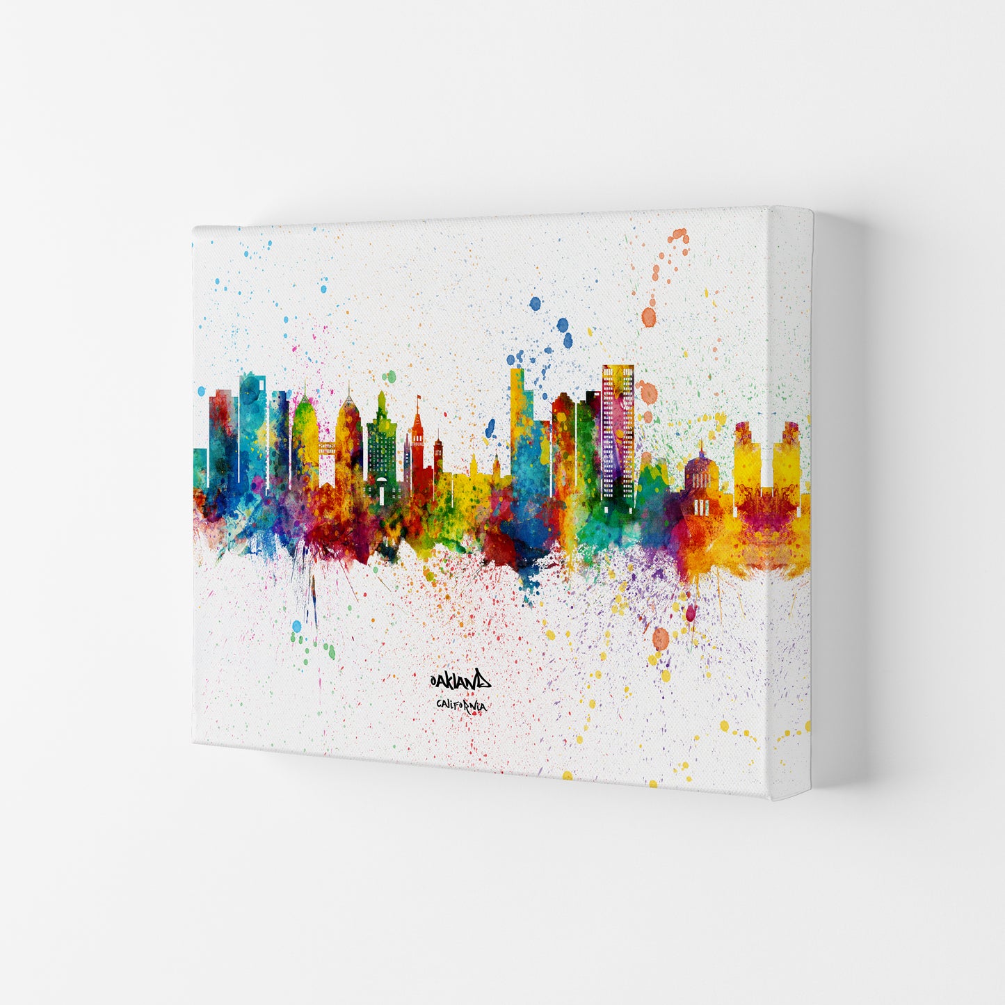 Oakland California Skyline Splash Art Print by Michael Tompsett Canvas