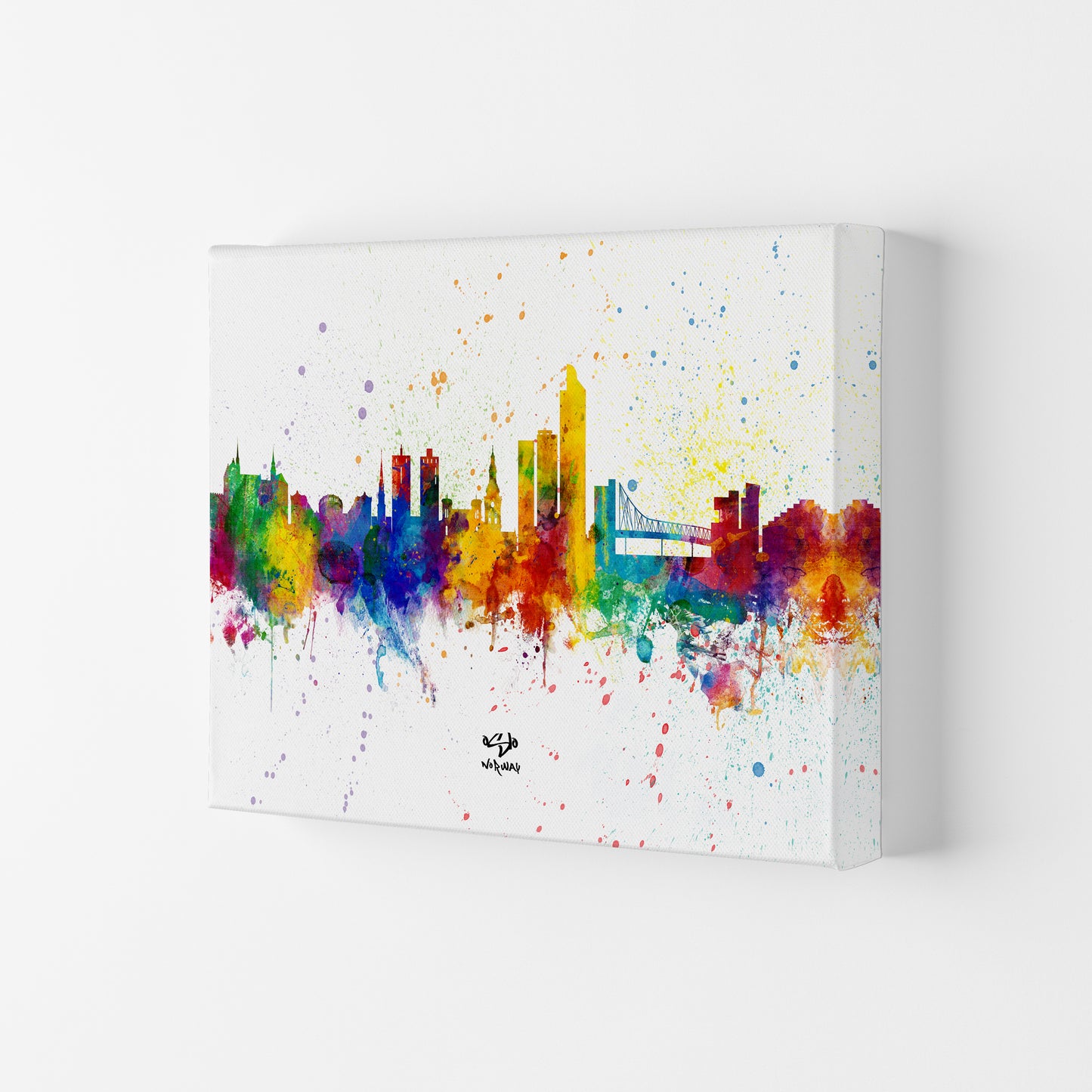 Oslo Norway Skyline Splash Art Print by Michael Tompsett Canvas