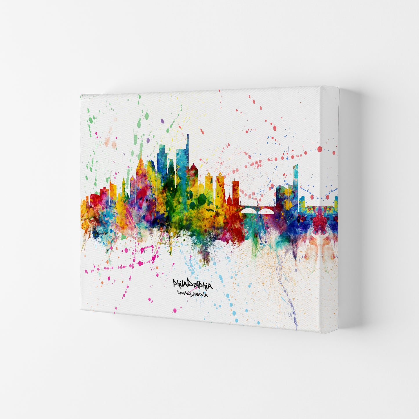 Philadelphia Pennsylvania Skyline Splash Art Print by Michael Tompsett Canvas