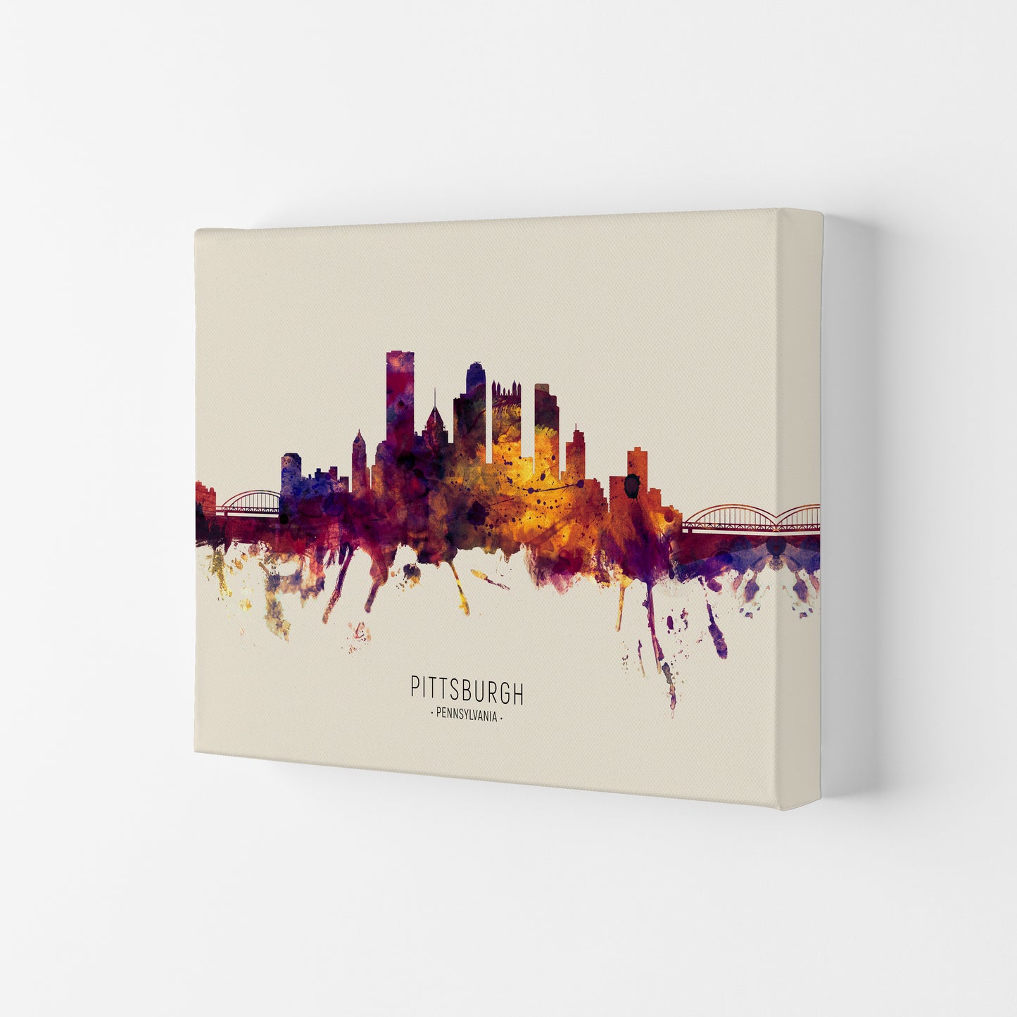 Pittsburgh Pennsylvania Skyline Autumn City Name Art Print by Michael Tompsett Canvas