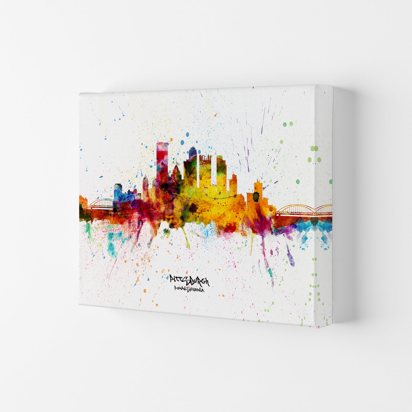 Pittsburgh Pennsylvania Skyline Splash Art Print by Michael Tompsett Canvas