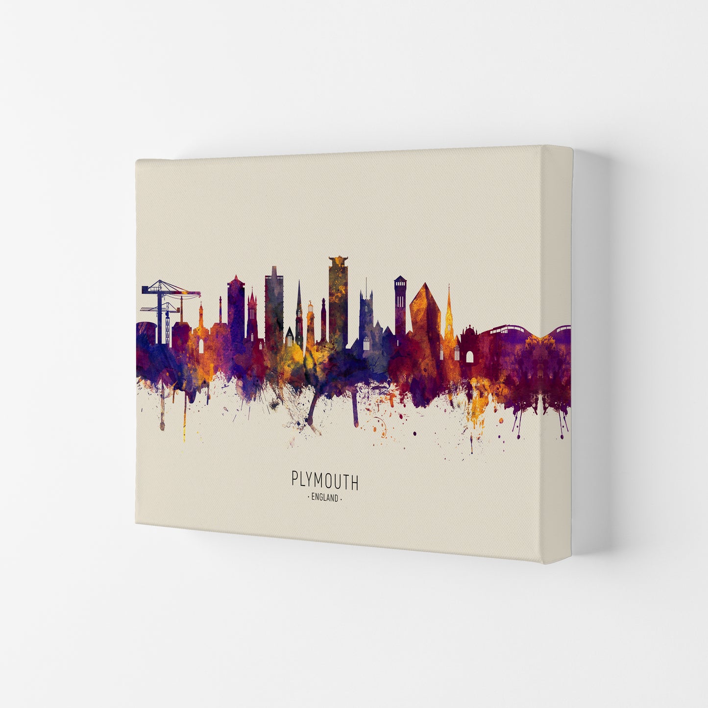 Plymouth England Skyline Autumn City Name Art Print by Michael Tompsett Canvas