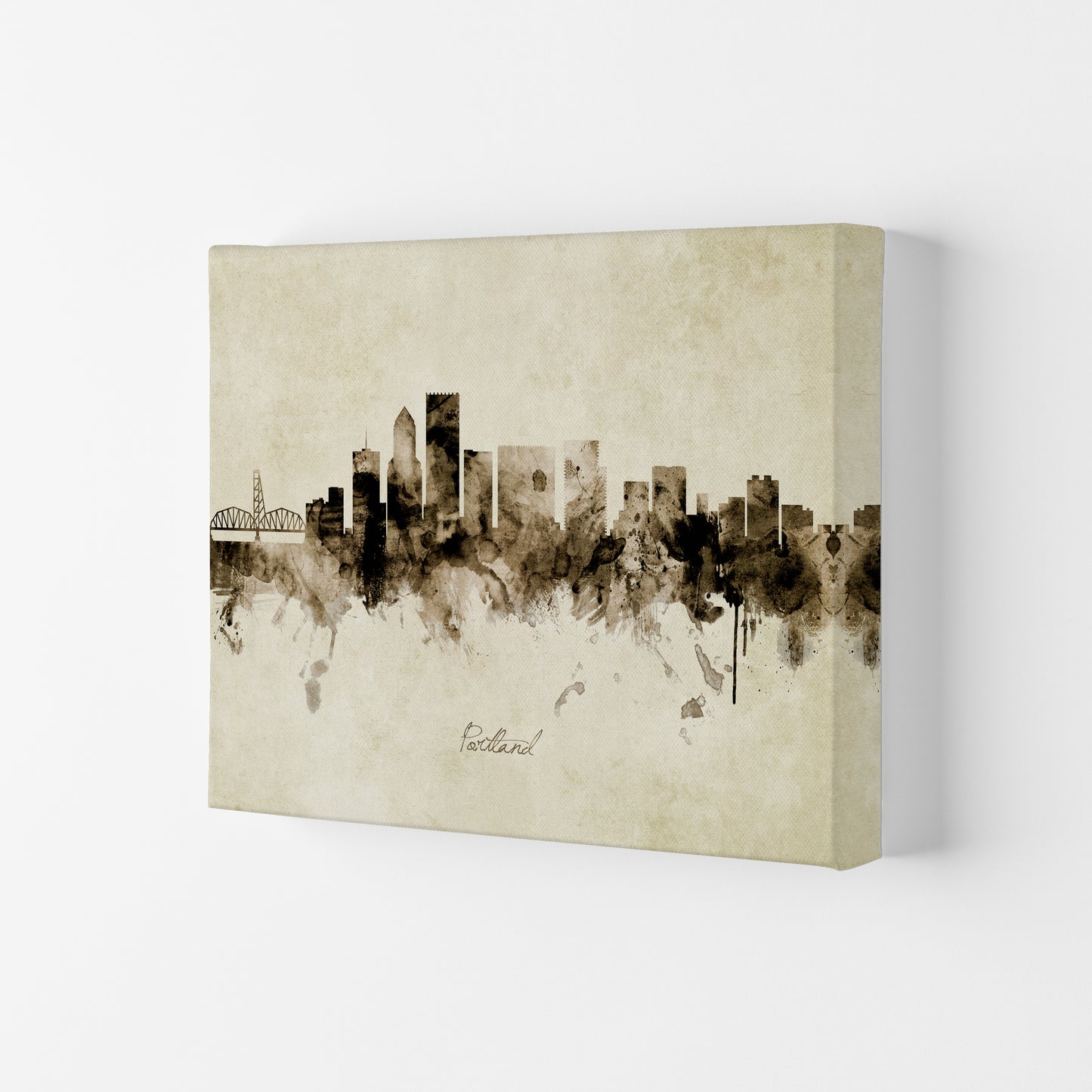 Portland Oregon Skyline Vintage Art Print by Michael Tompsett Canvas