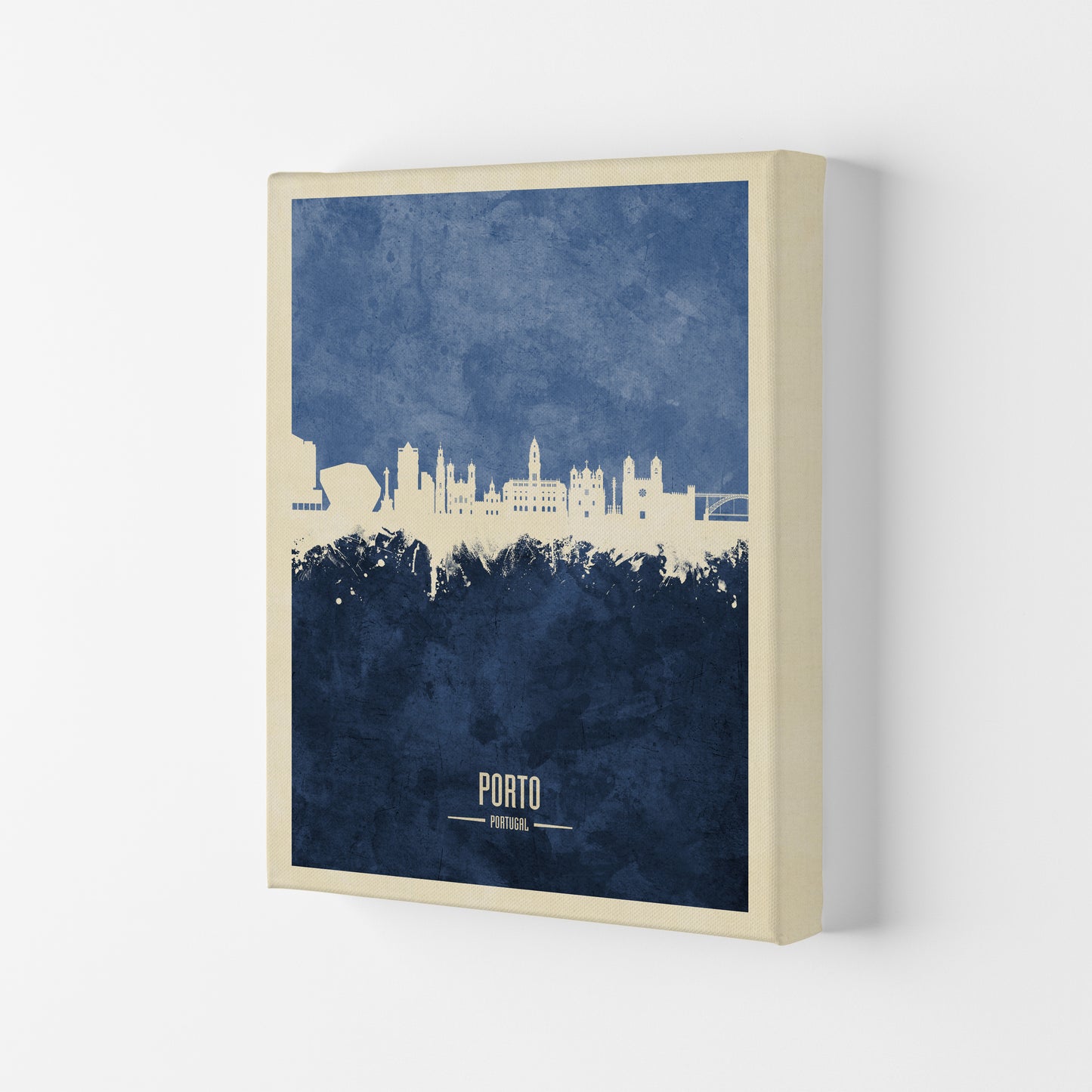 Porto Portugal Skyline Portrait Navy Art Print by Michael Tompsett Canvas