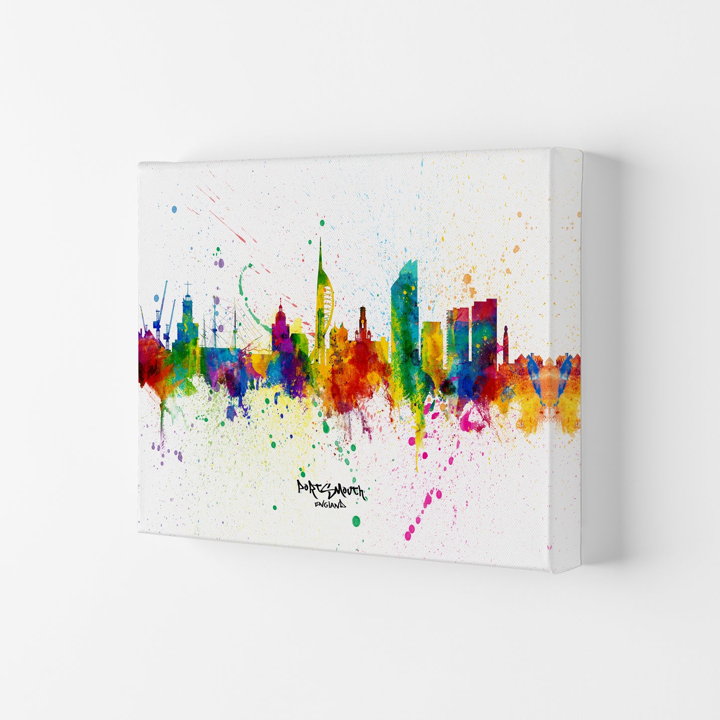 Portsmouth England Skyline Splash Art Print by Michael Tompsett Canvas