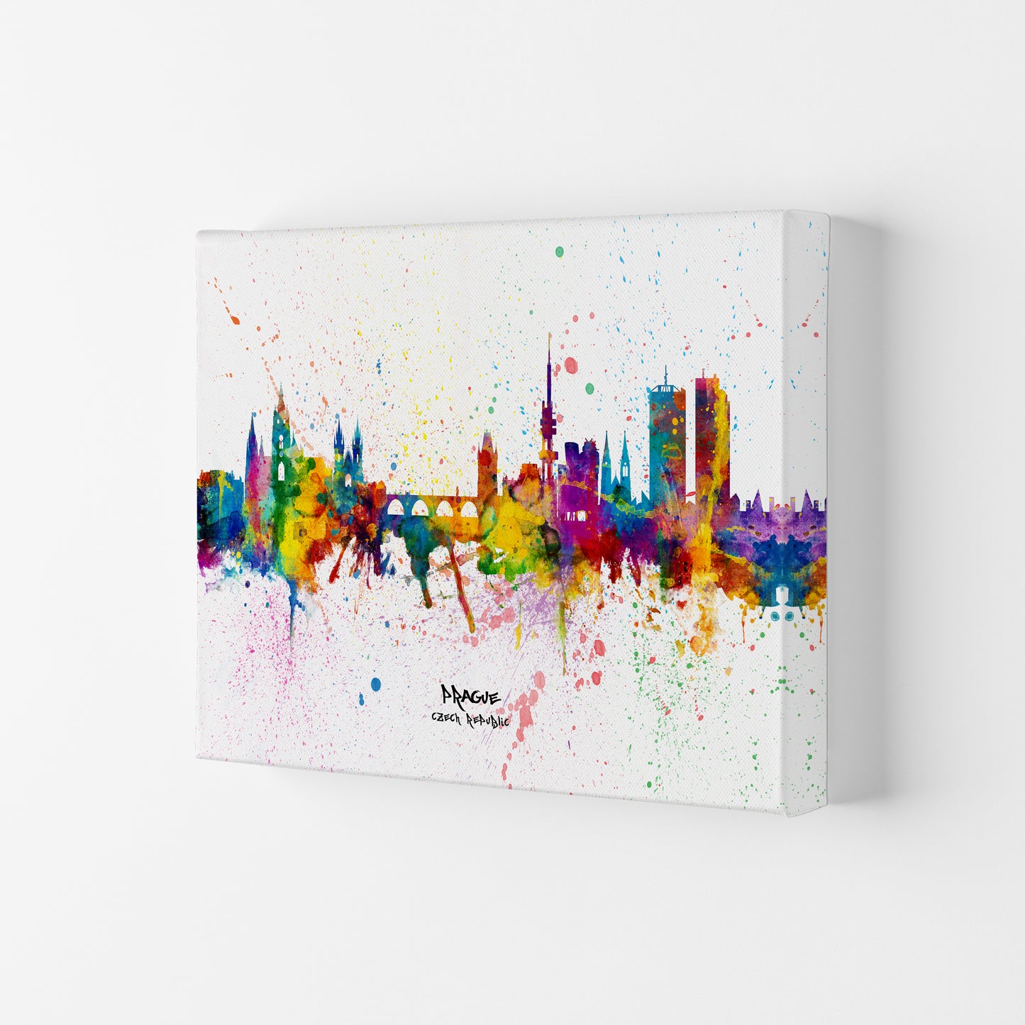Prague Czech Republic Skyline Splash Art Print by Michael Tompsett Canvas