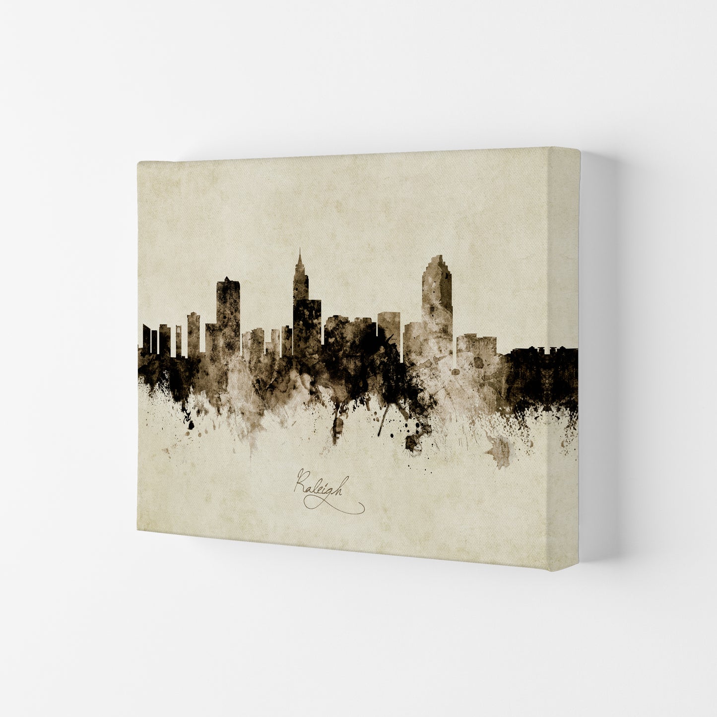 Raleigh North Carolina Skyline Vintage Art Print by Michael Tompsett Canvas