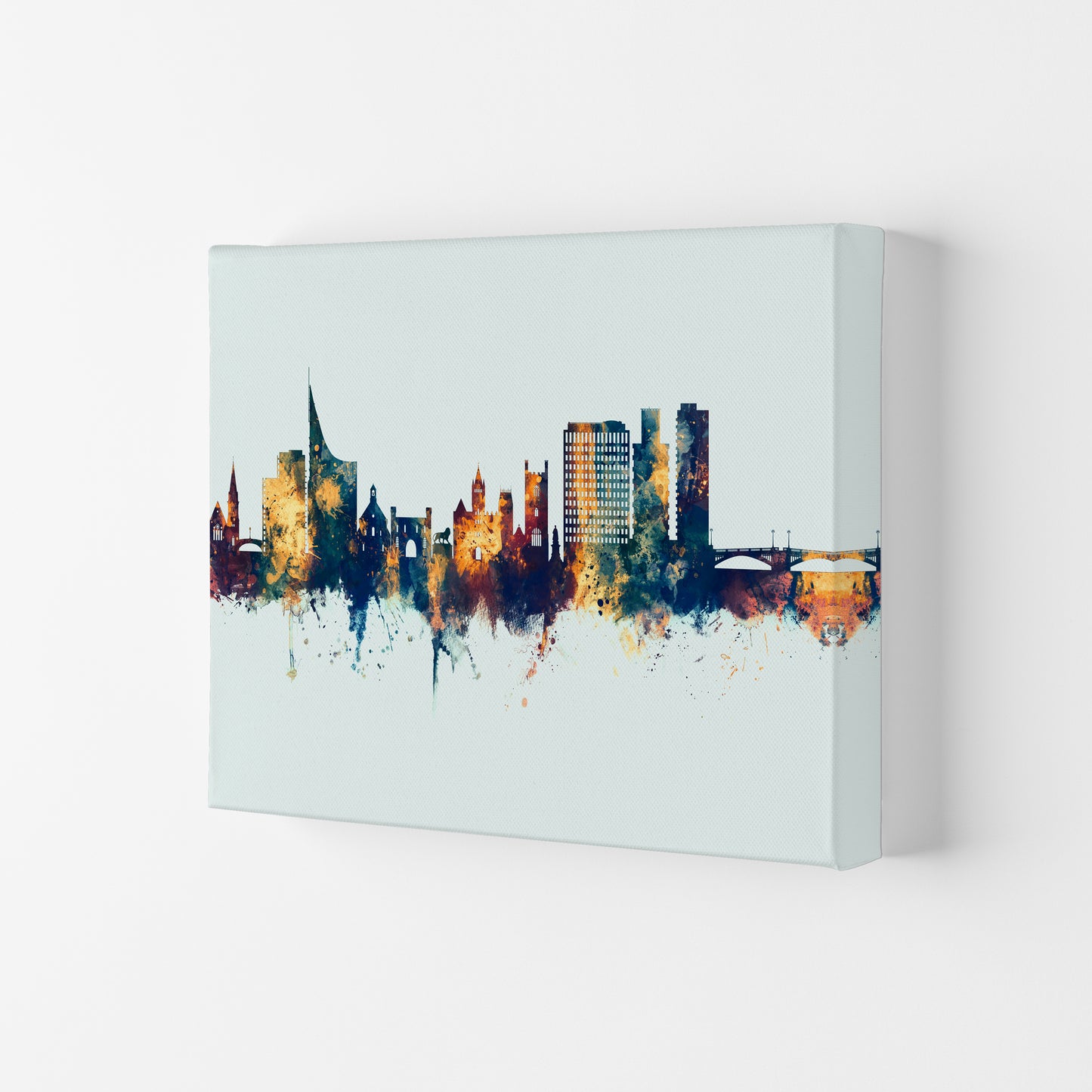Reading England Skyline Blue Orange Art Print by Michael Tompsett Canvas
