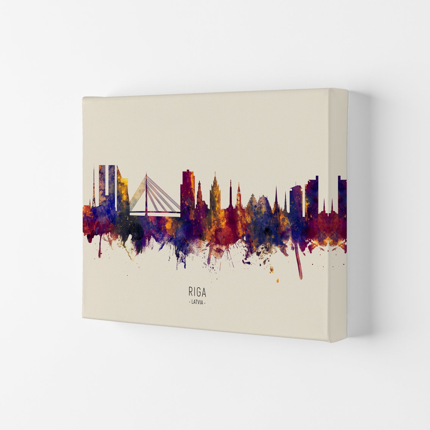 Riga Latvia Skyline Autumn City Name Art Print by Michael Tompsett Canvas
