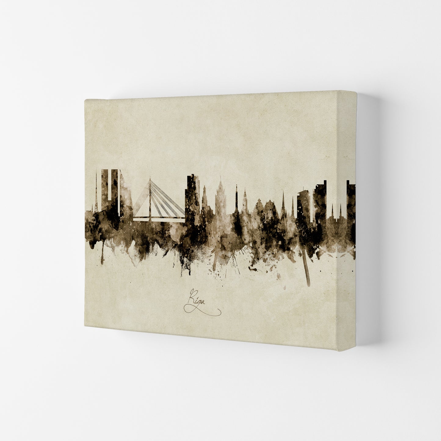 Riga Latvia Skyline Vintage Art Print by Michael Tompsett Canvas