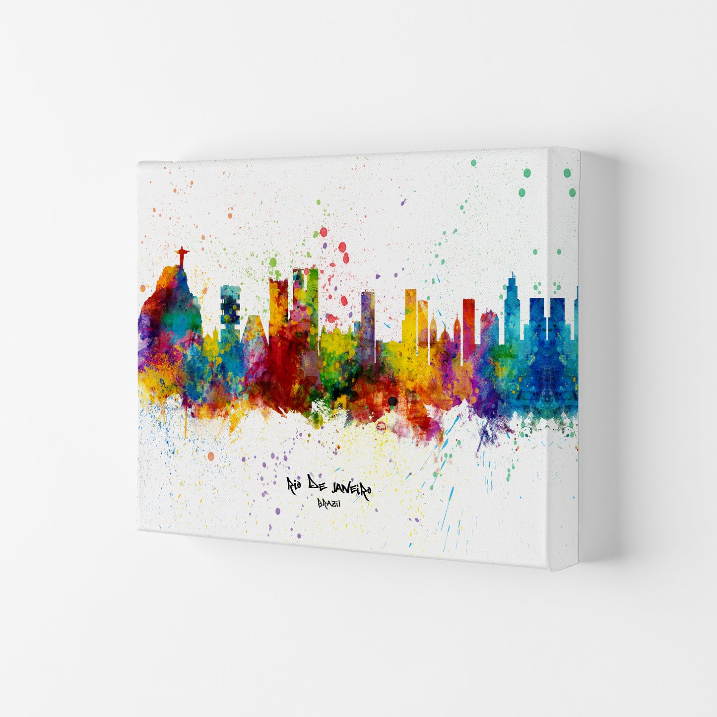 Rio De Janeiro Brazil Skyline Splash Art Print by Michael Tompsett Canvas
