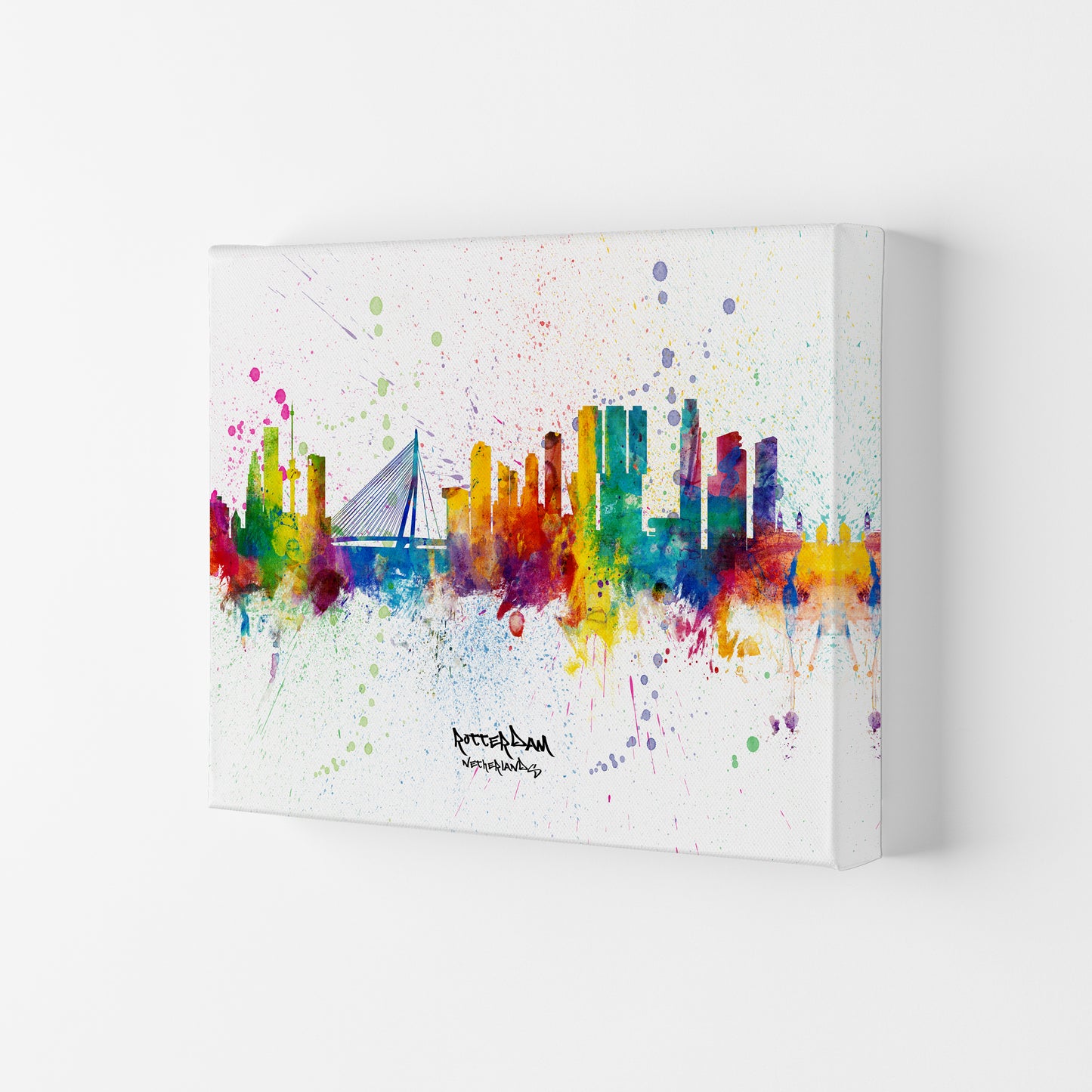 Rotterdam Netherlands Skyline Splash Art Print by Michael Tompsett Canvas