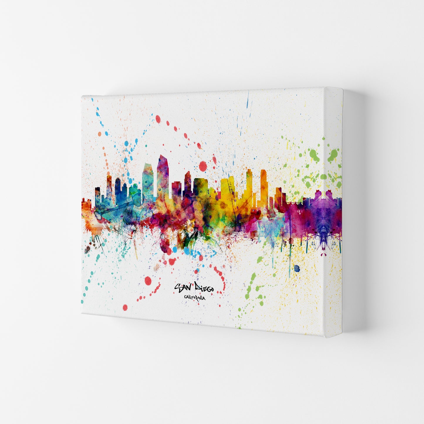 San Diego California Skyline Splash Art Print by Michael Tompsett Canvas