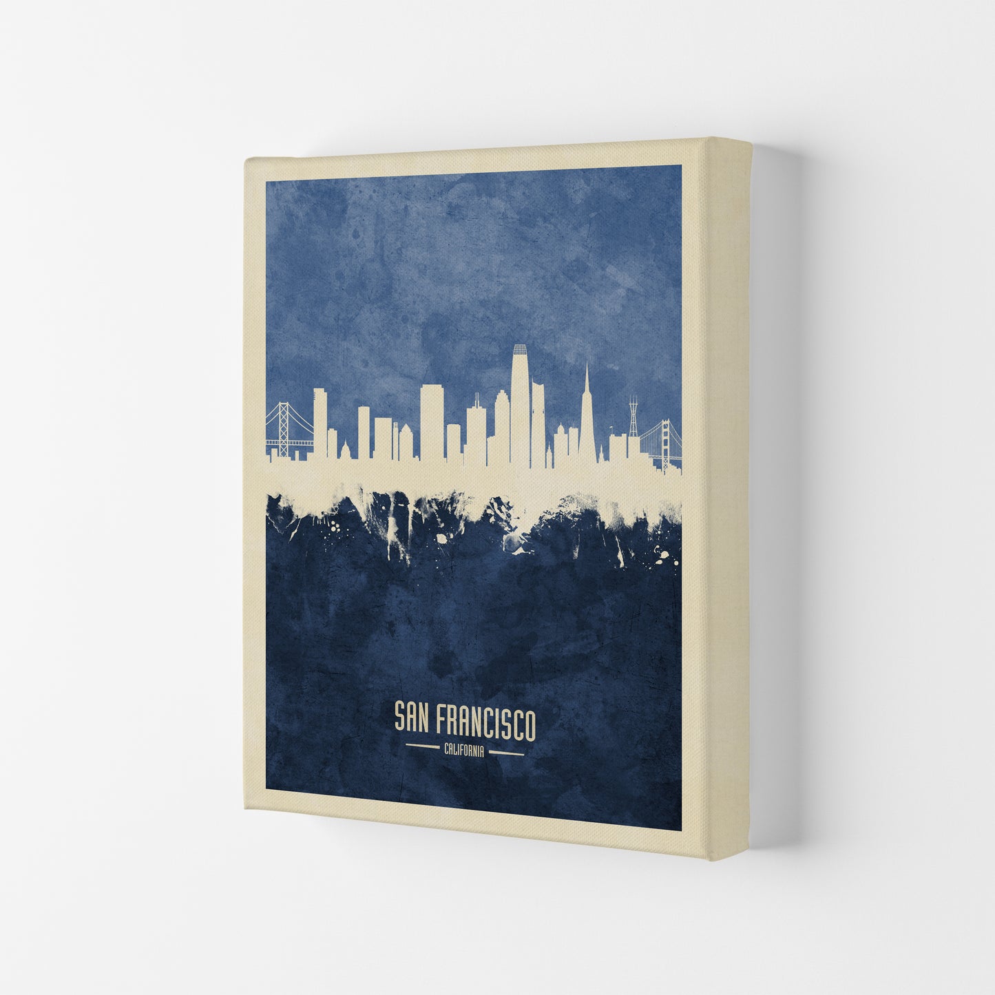 San Francisco California Skyline Portrait Navy Art Print by Michael Tompsett Canvas