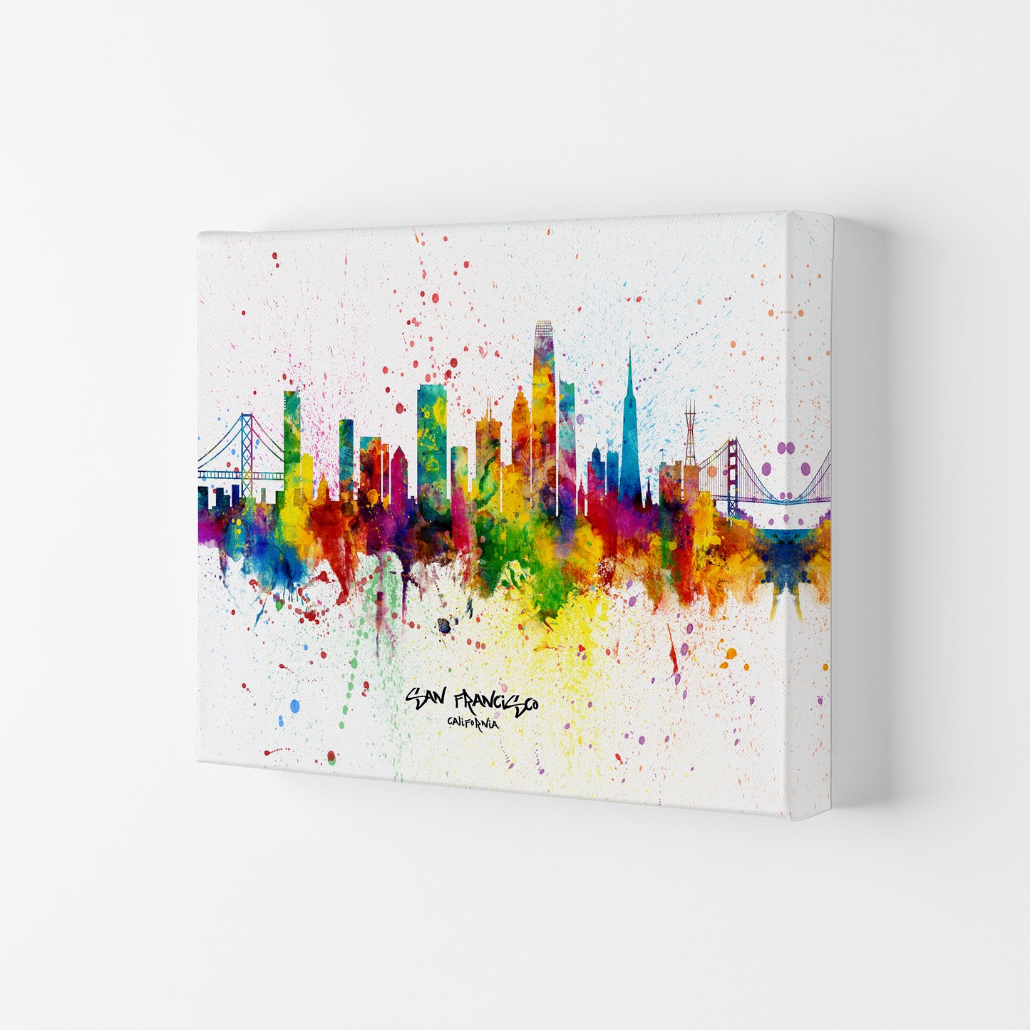 San Francisco California Skyline Splash Art Print by Michael Tompsett Canvas