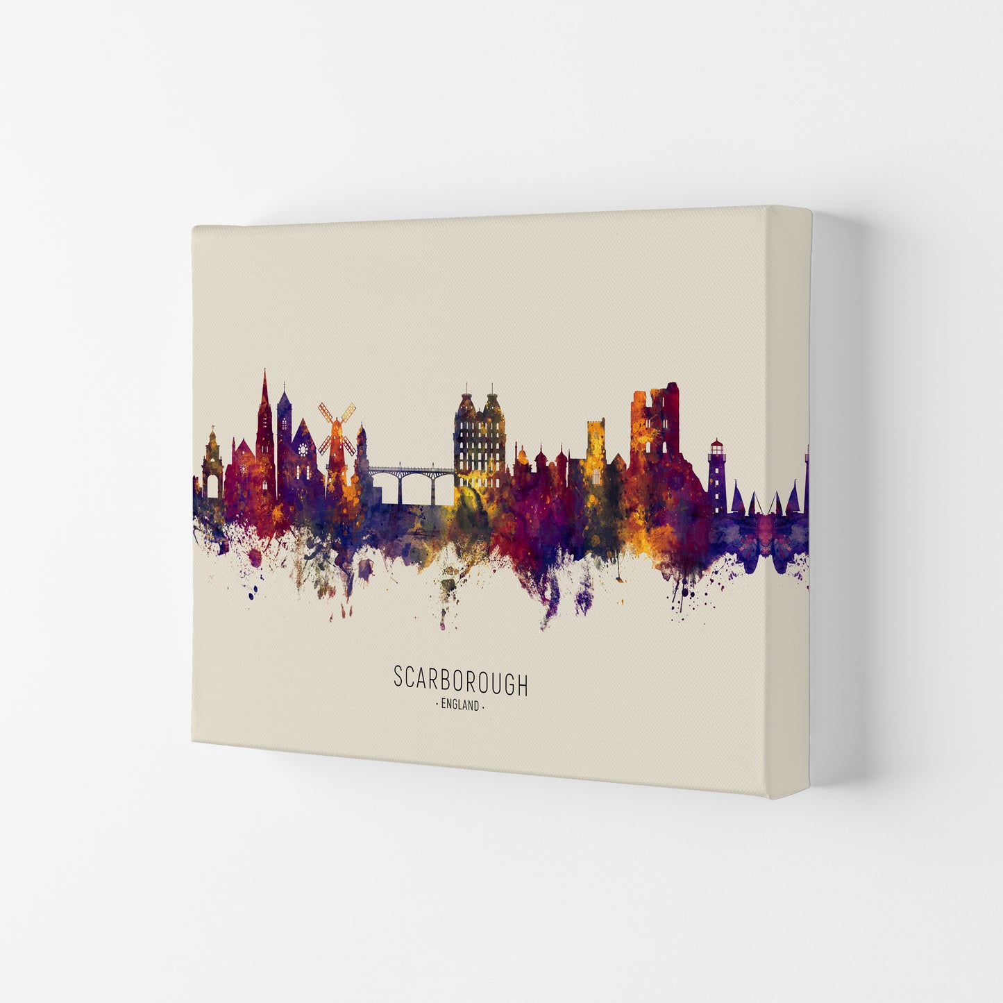 Scarborough England Skyline Autumn City Name Art Print by Michael Tompsett Canvas