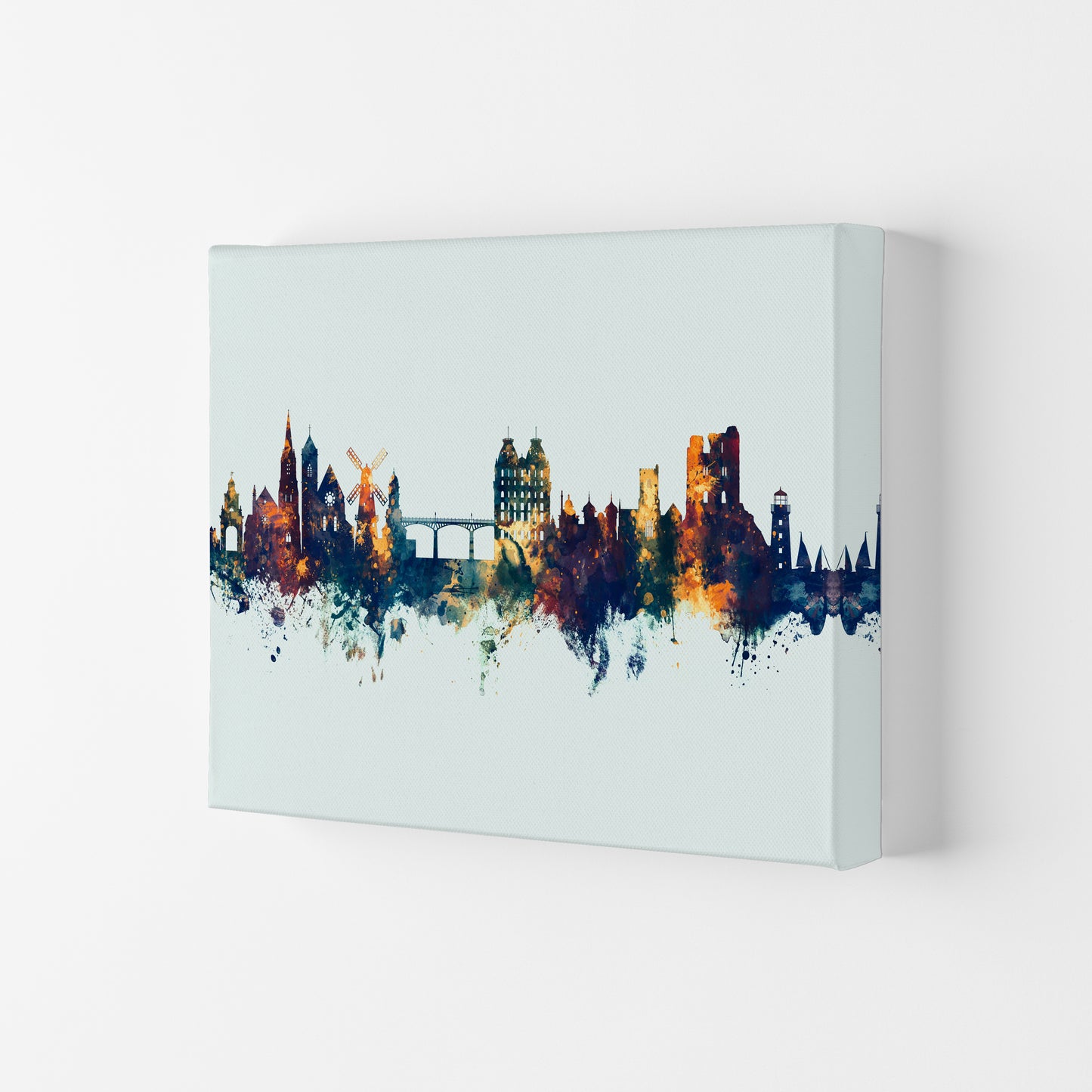 Scarborough England Skyline Blue Orange Art Print by Michael Tompsett Canvas