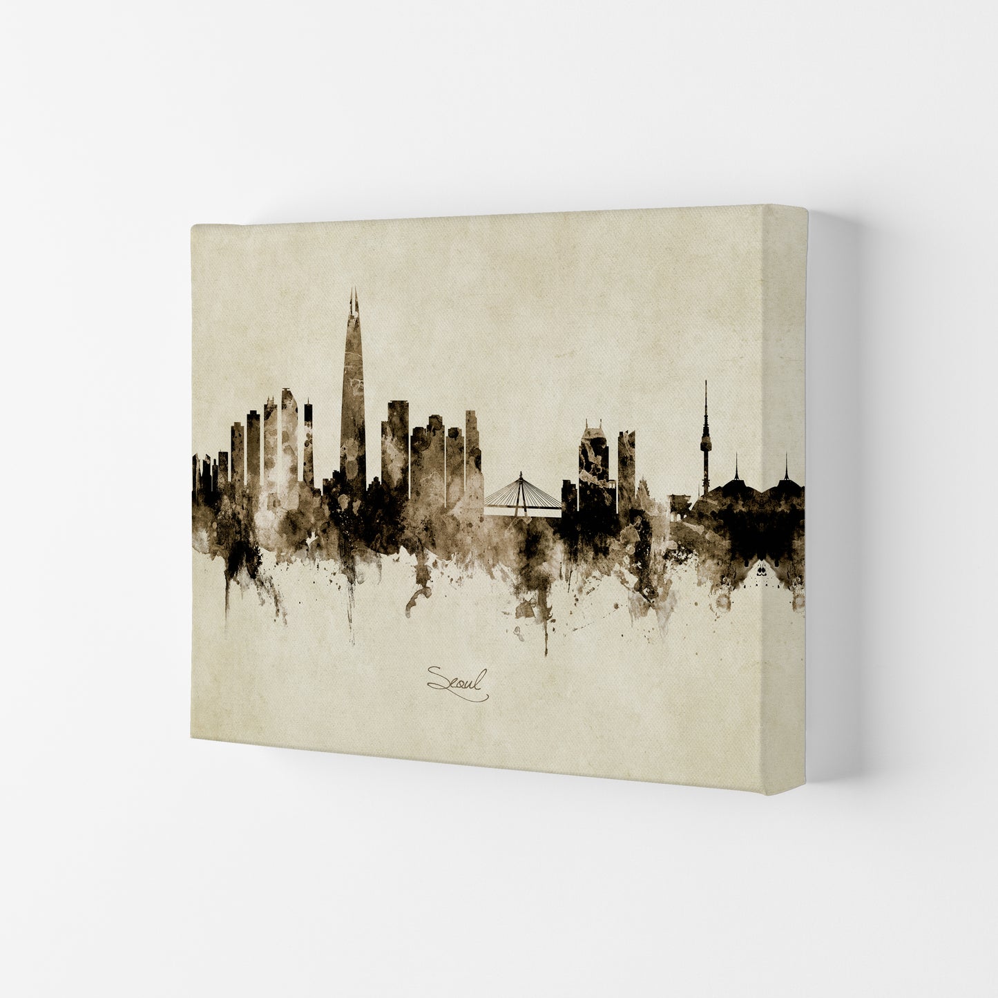 Seoul South Korea Skyline Vintage Art Print by Michael Tompsett Canvas