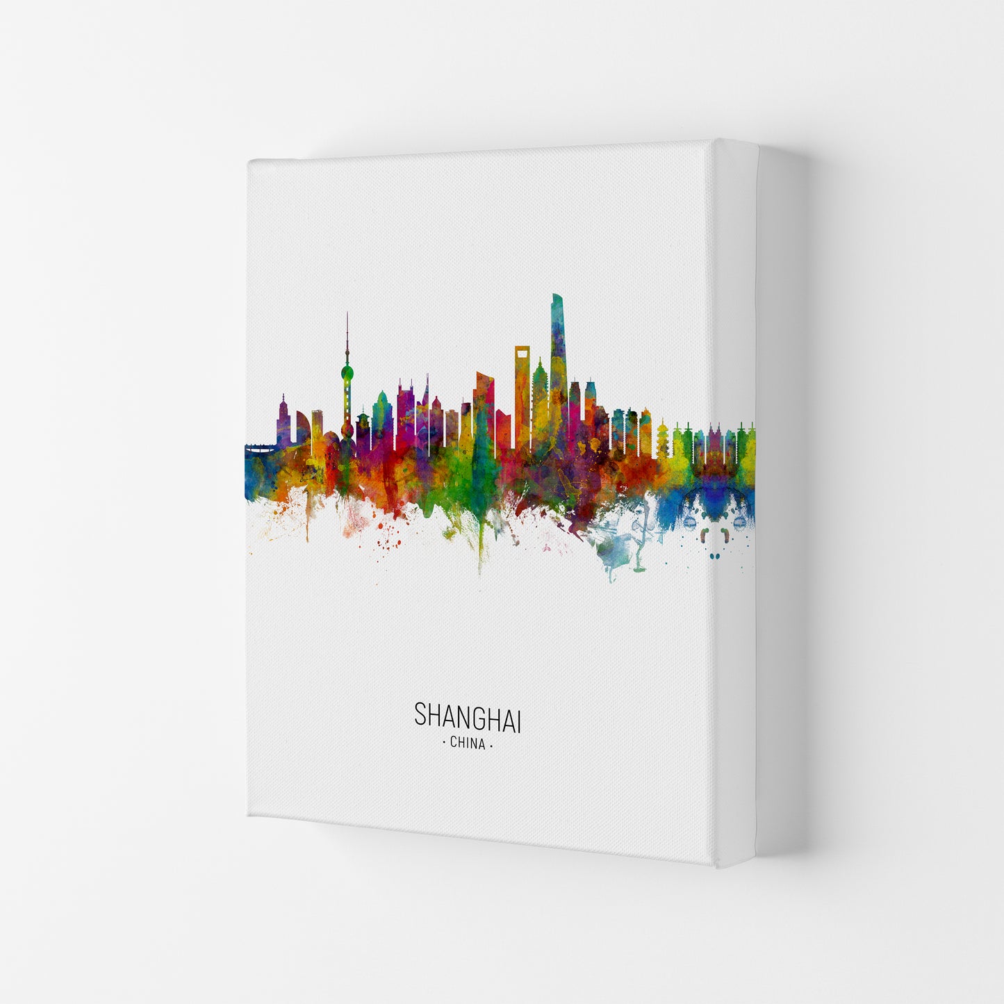 Shanghai China Skyline Portrait Art Print by Michael Tompsett Canvas