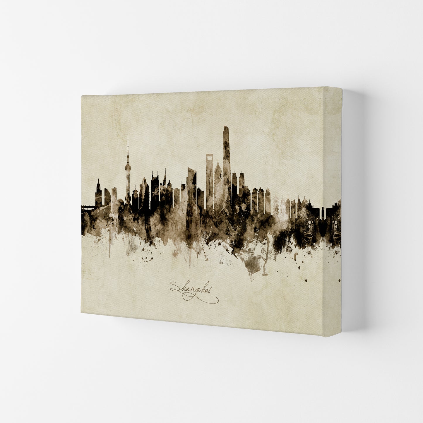 Shanghai China Skyline Vintage Art Print by Michael Tompsett Canvas