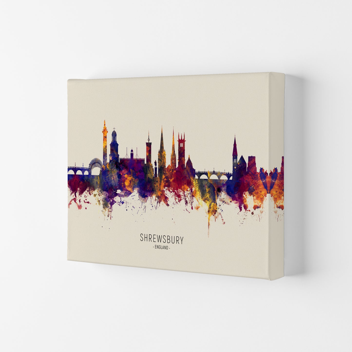 Shrewsbury England Skyline Autumn City Name Art Print by Michael Tompsett Canvas