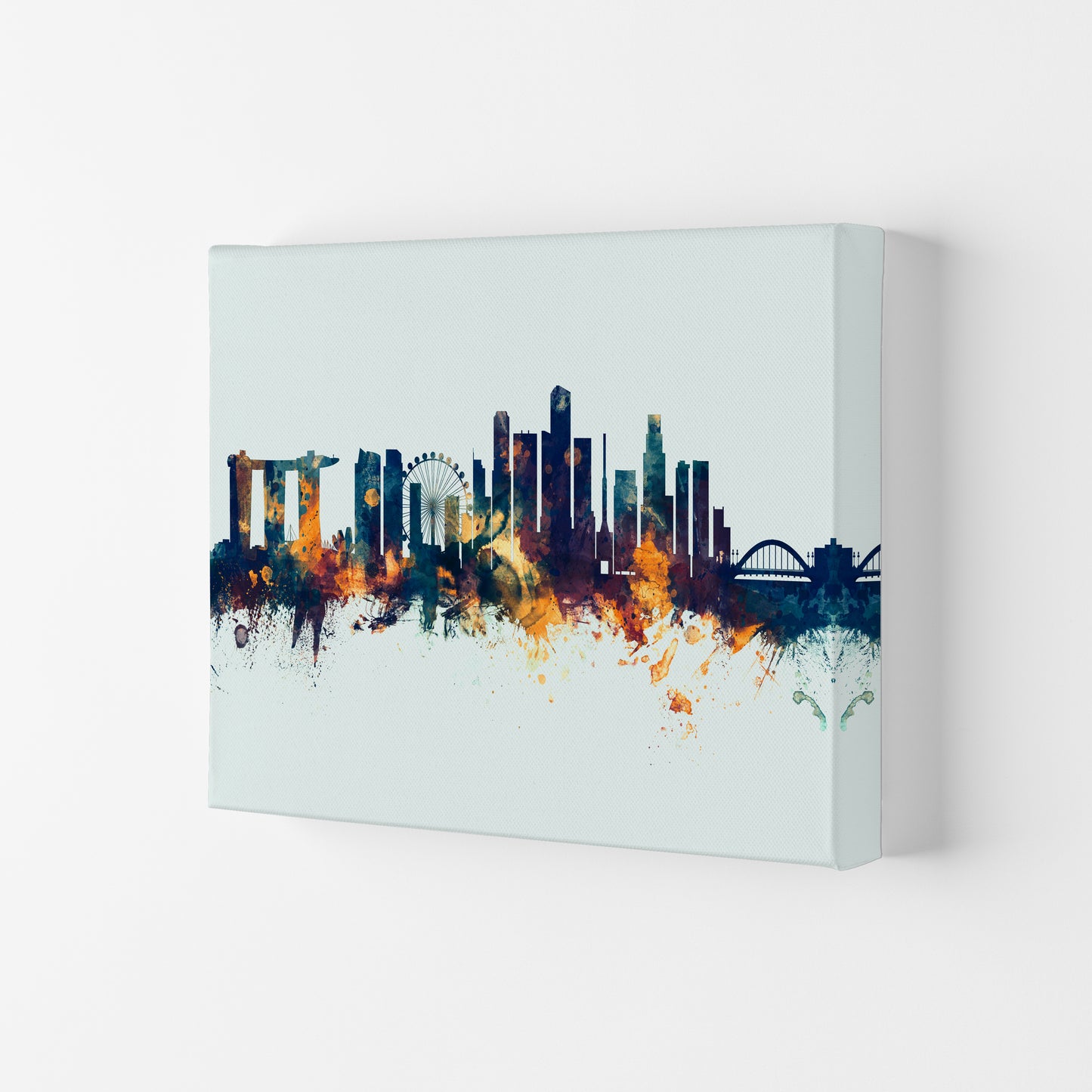 Singapore Singapore Skyline Blue Orange Art Print by Michael Tompsett Canvas