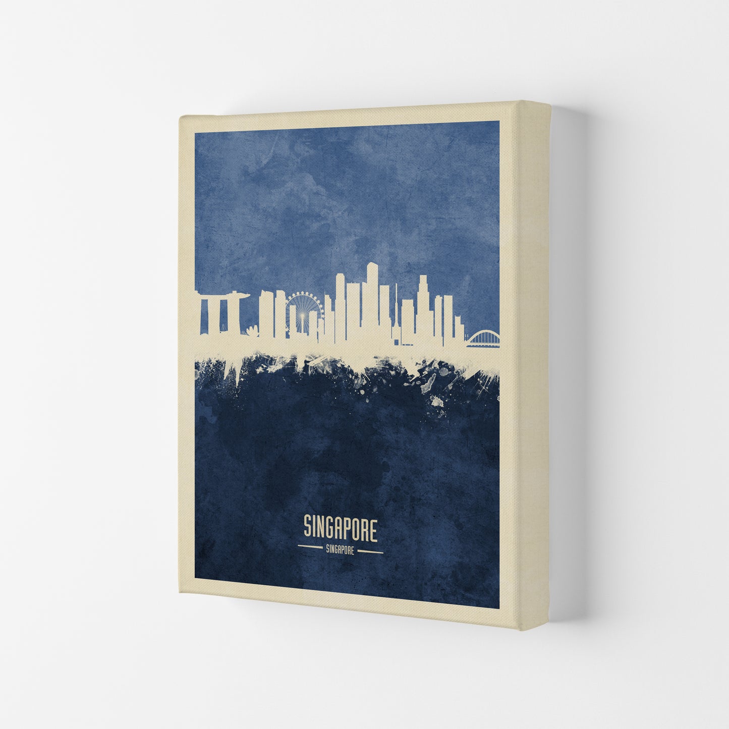 Singapore Singapore Skyline Portrait Navy Art Print by Michael Tompsett Canvas