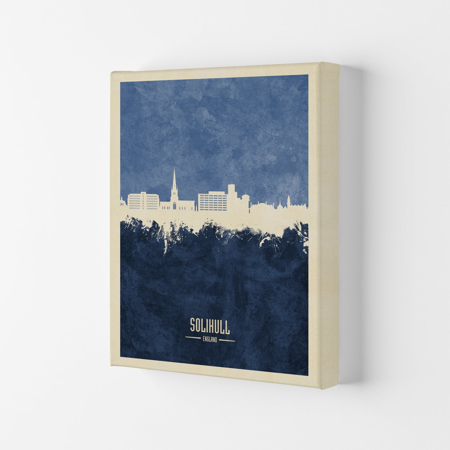 Solihull England Skyline Portrait Navy Art Print by Michael Tompsett Canvas