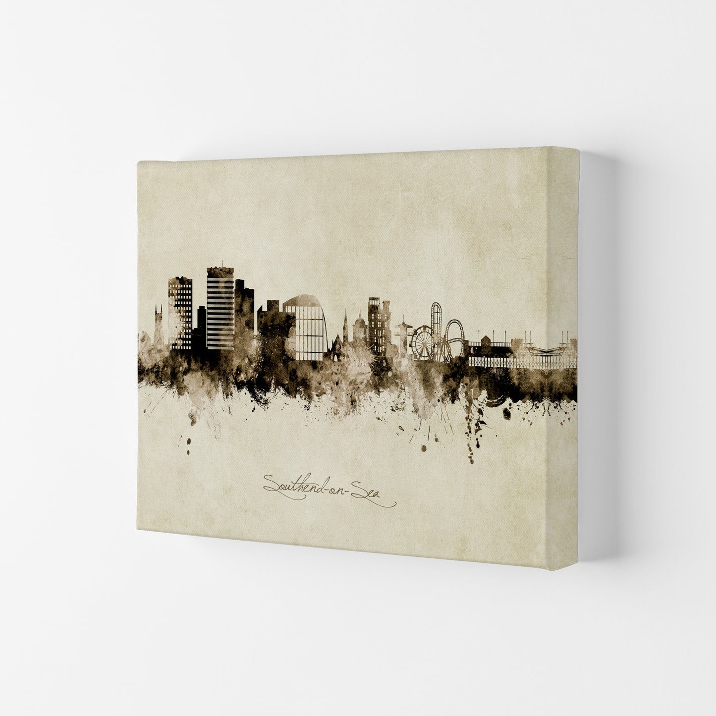 Southend-On-Sea England Skyline Vintage Art Print by Michael Tompsett Canvas